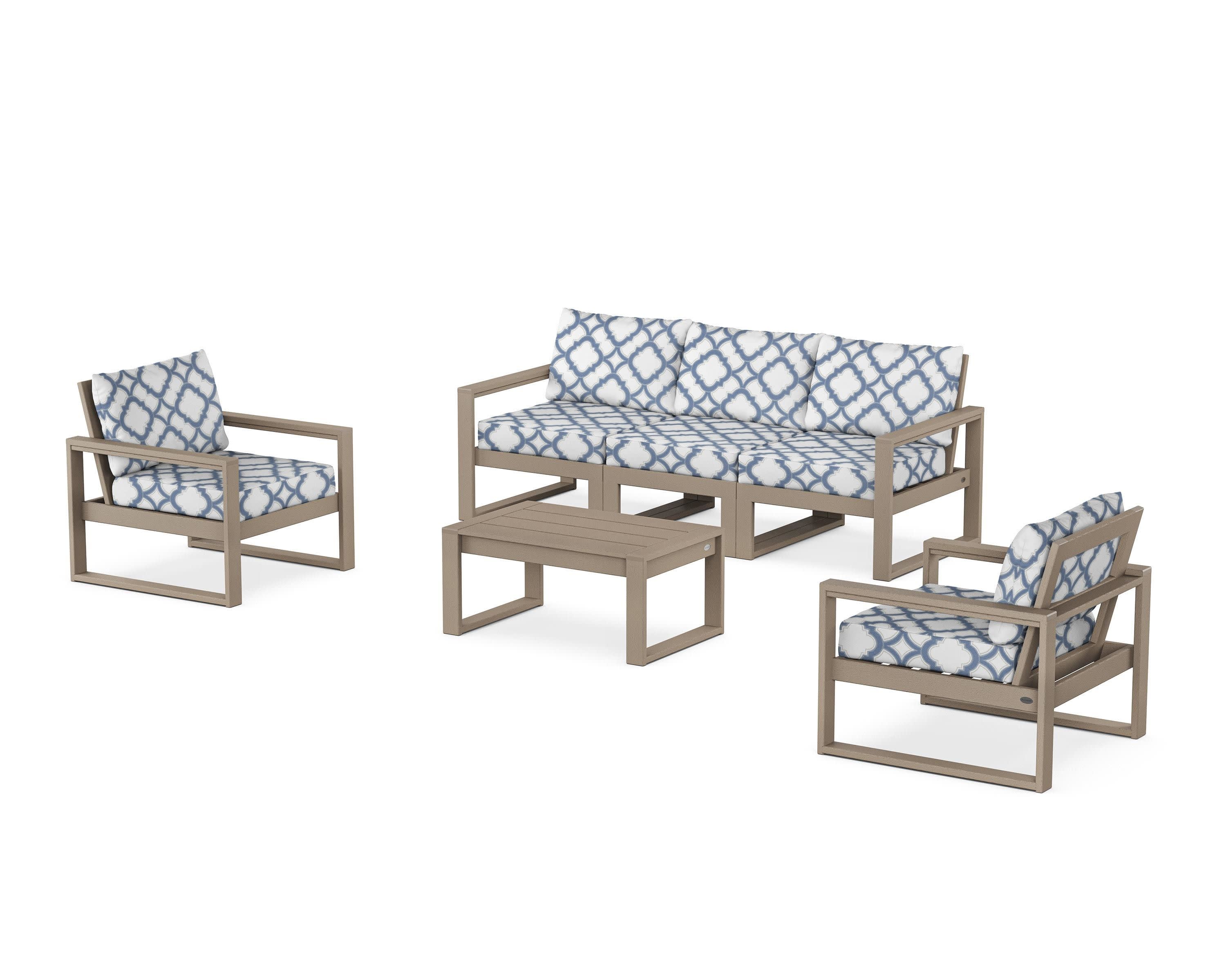 EDGE Sectional 4-Piece Deep Seating Set with Sofa in Vintage Sahara / Trellis Sky Blue