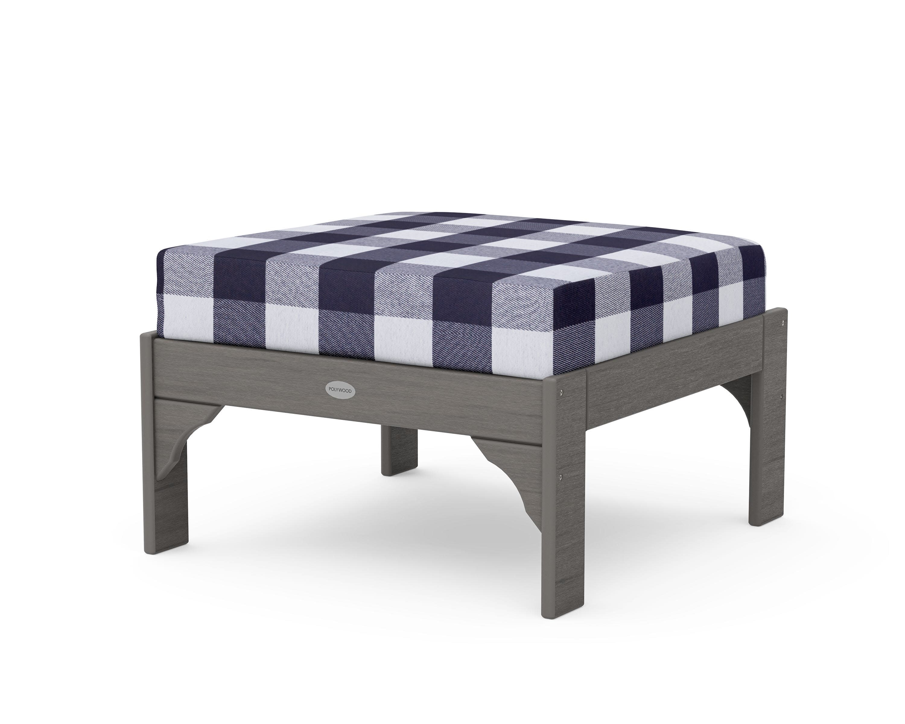 Vineyard Deep Seating Ottoman in Driftwood / Buffalo Plaid Navy