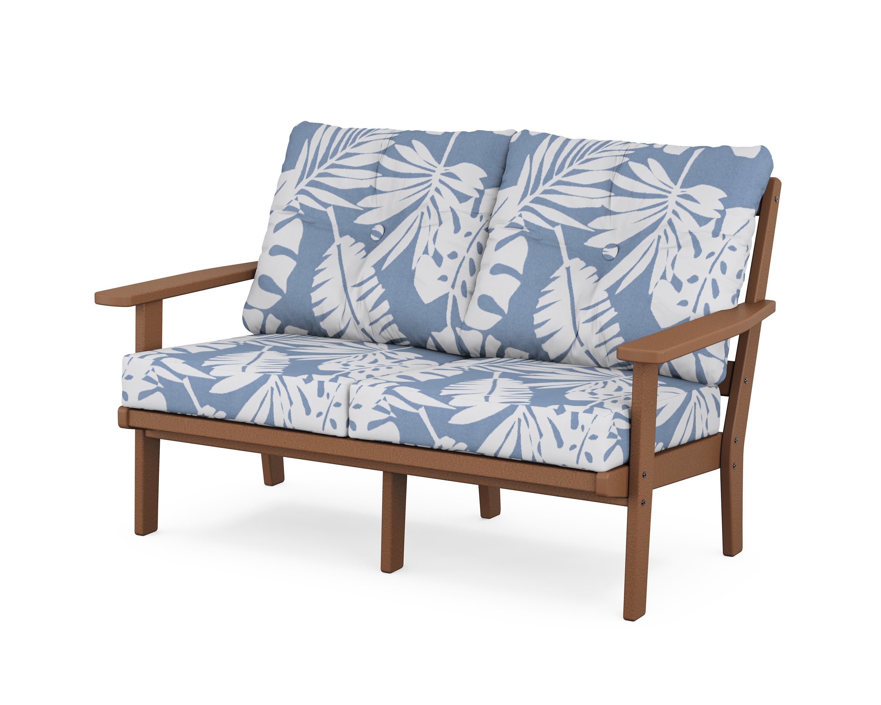 Oxford Deep SeatingLoveseat in Teak / Leaf Sky Blue