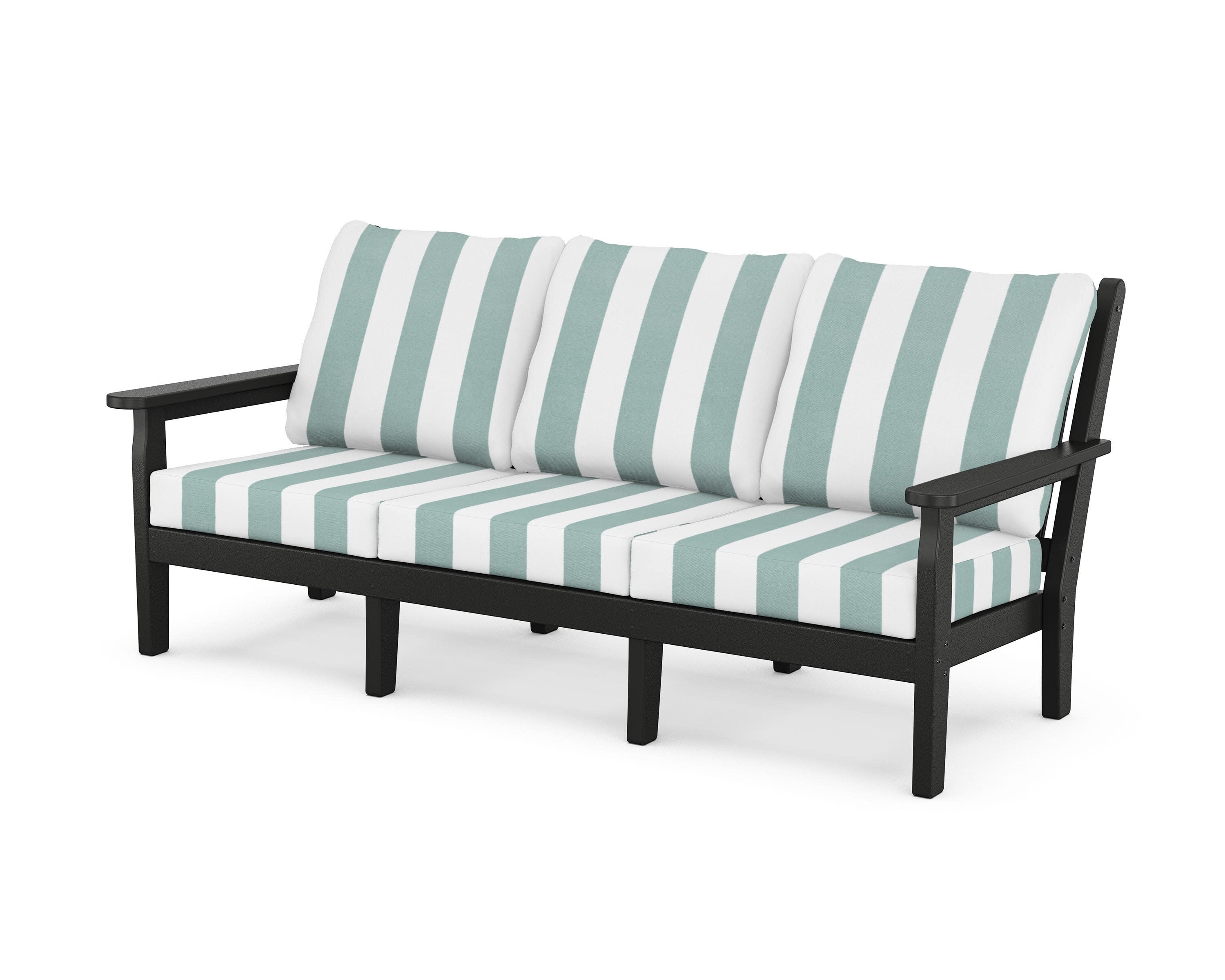 Chippendale Deep Seating Sofa in Black / Cabana Stripe Glacier Spa