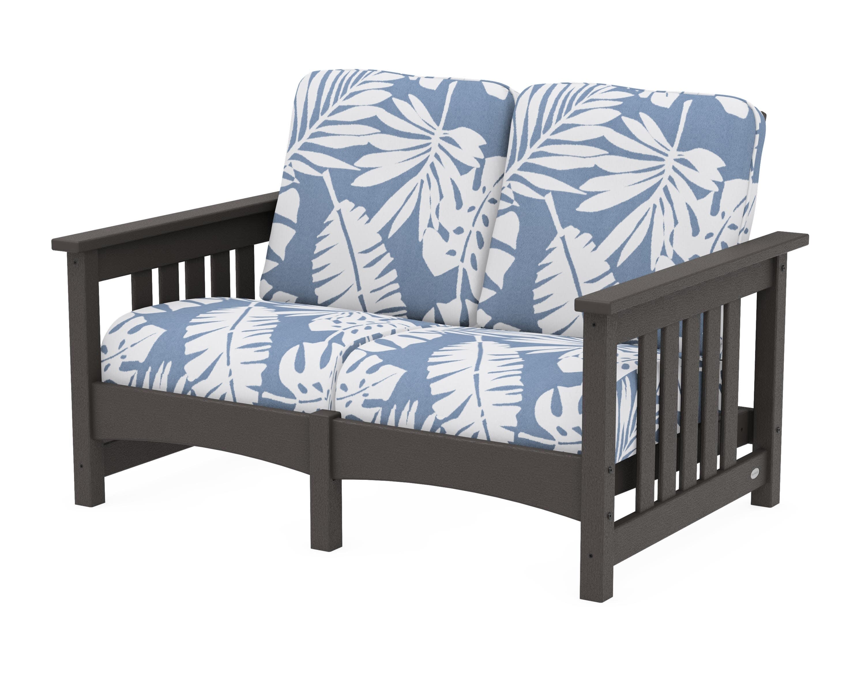 Club Mission Loveseat in Vintage Coffee / Leaf Sky Blue