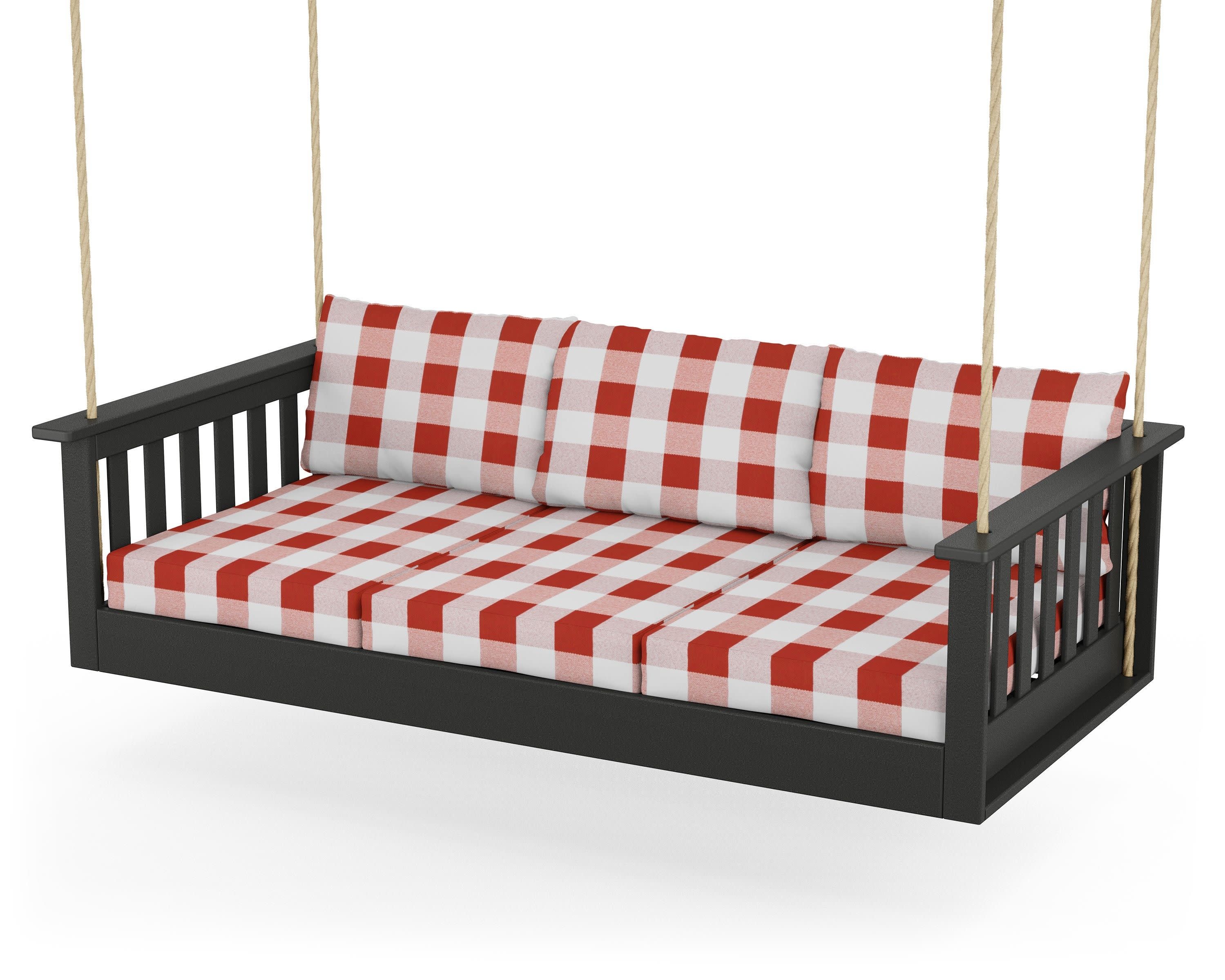 Vineyard Daybed Swing in Black / Buffalo Plaid Crimson