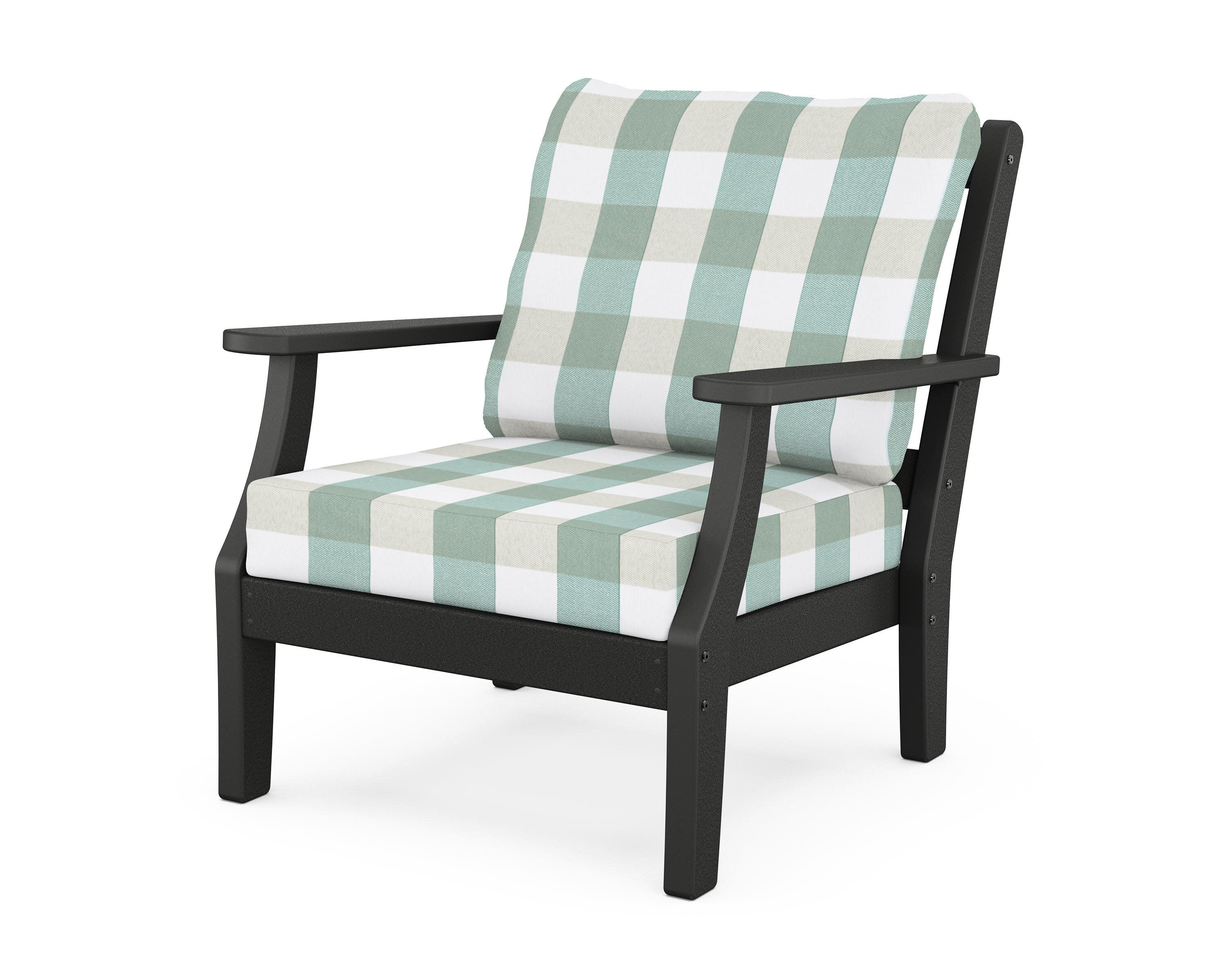 Chinoiserie Deep Seating Chair in Black / Buffalo Plaid Glacier Spa