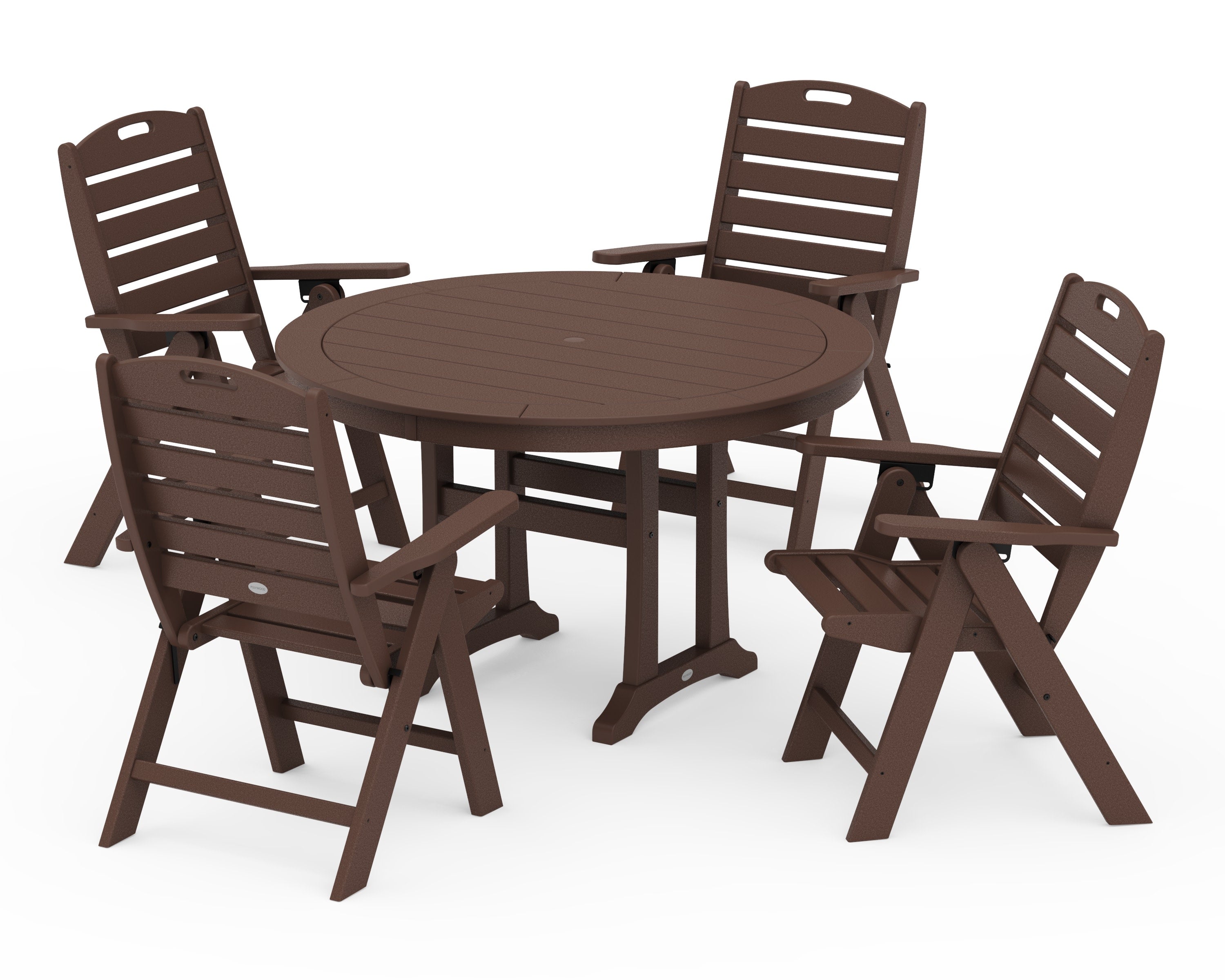 Nautical Highback Chair 5-Piece Round Dining Set with Trestle Legs in Mahogany