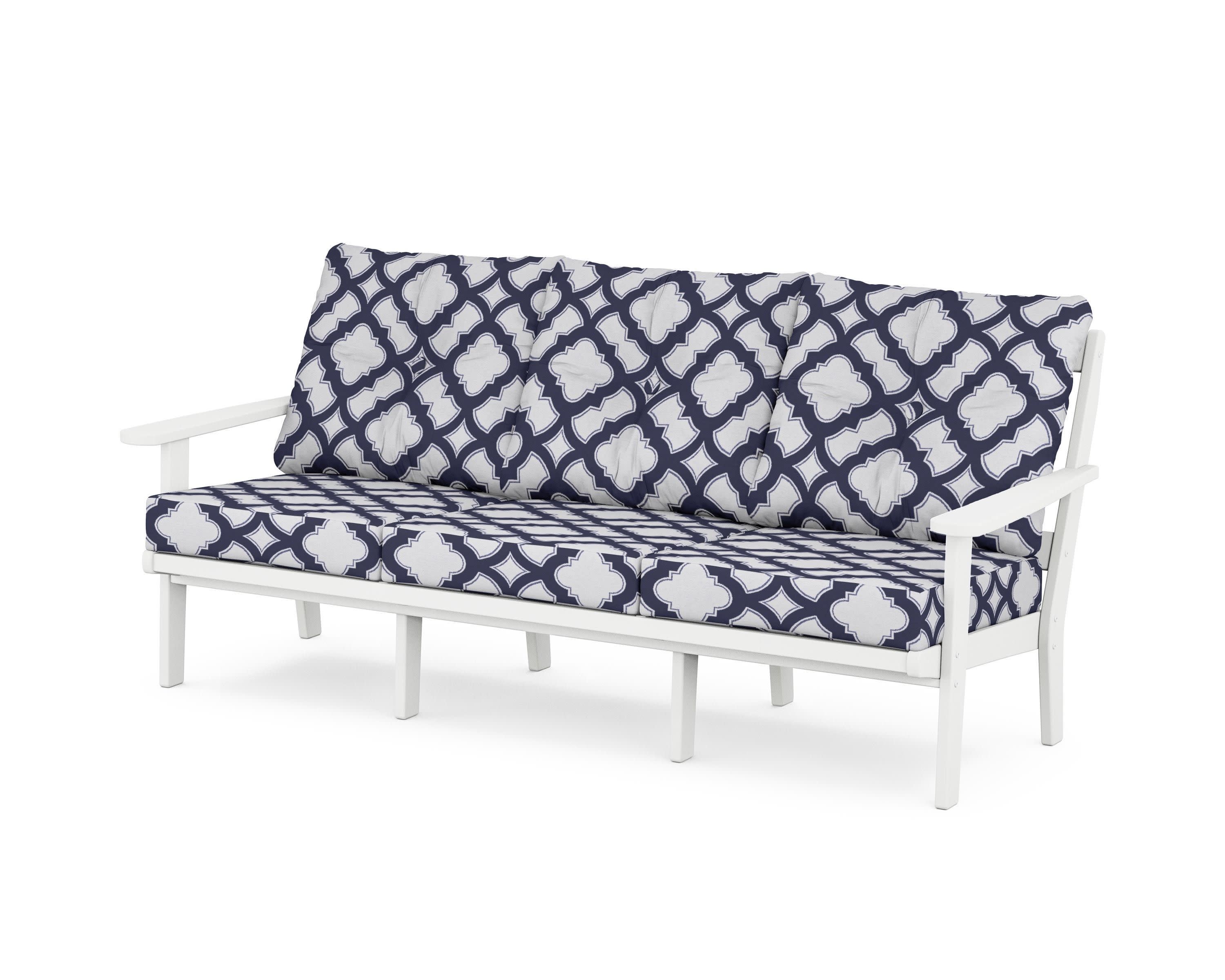 Mission Deep Seating Sofa in White / Trellis Navy