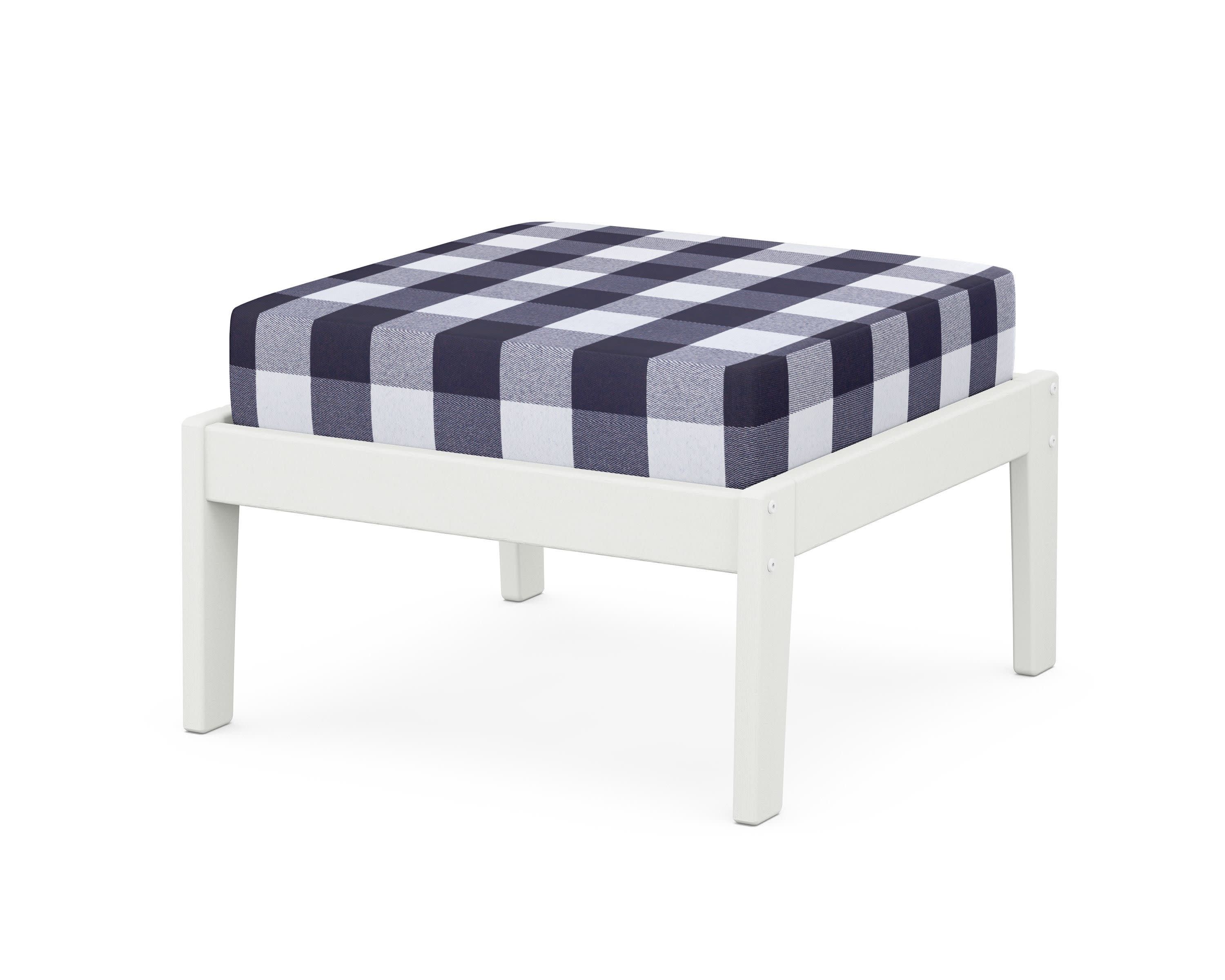 Deep Seating Ottoman in Vintage White / Buffalo Plaid Navy