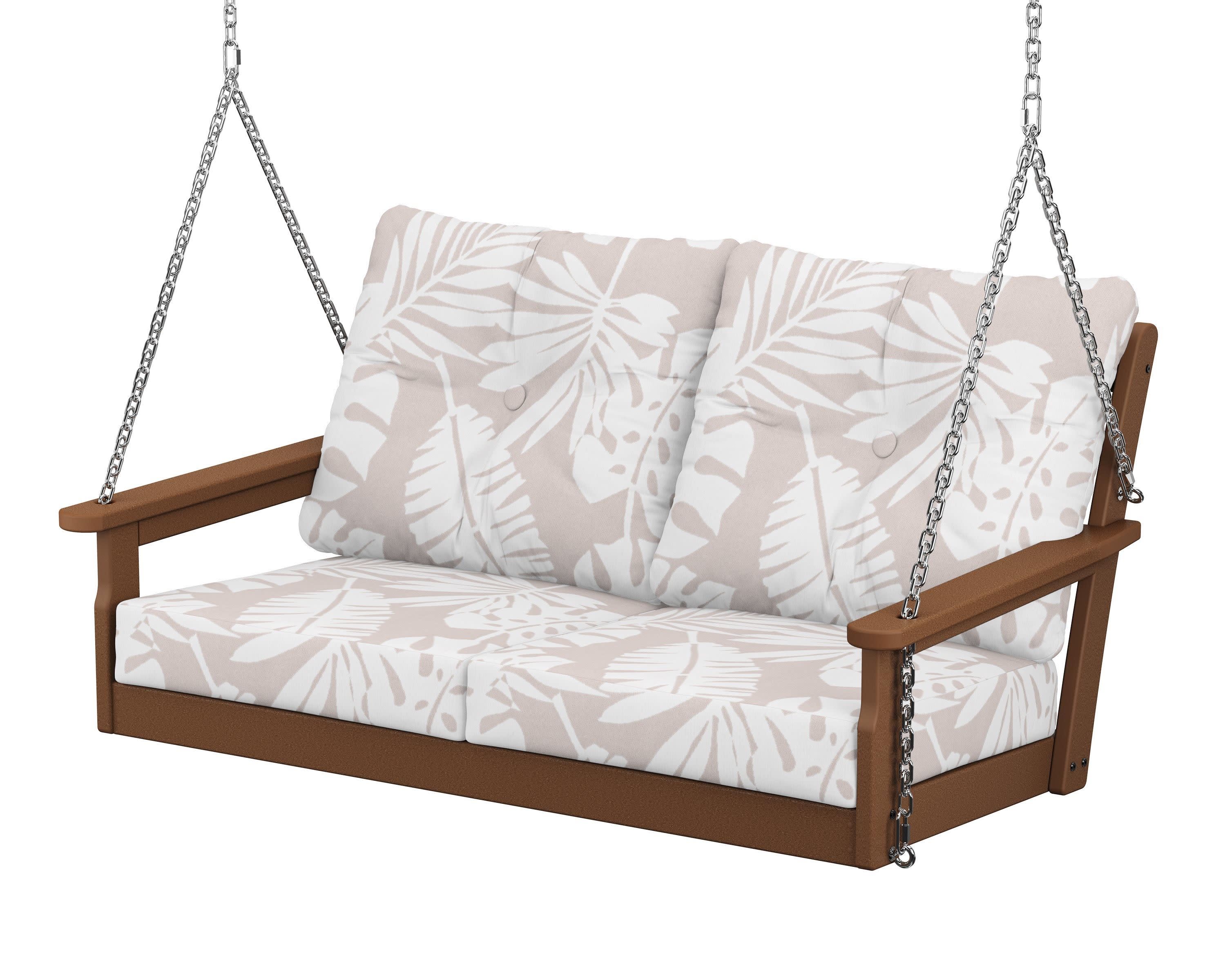 Vineyard Deep Seating Swing in Teak / Leaf Dune Burlap