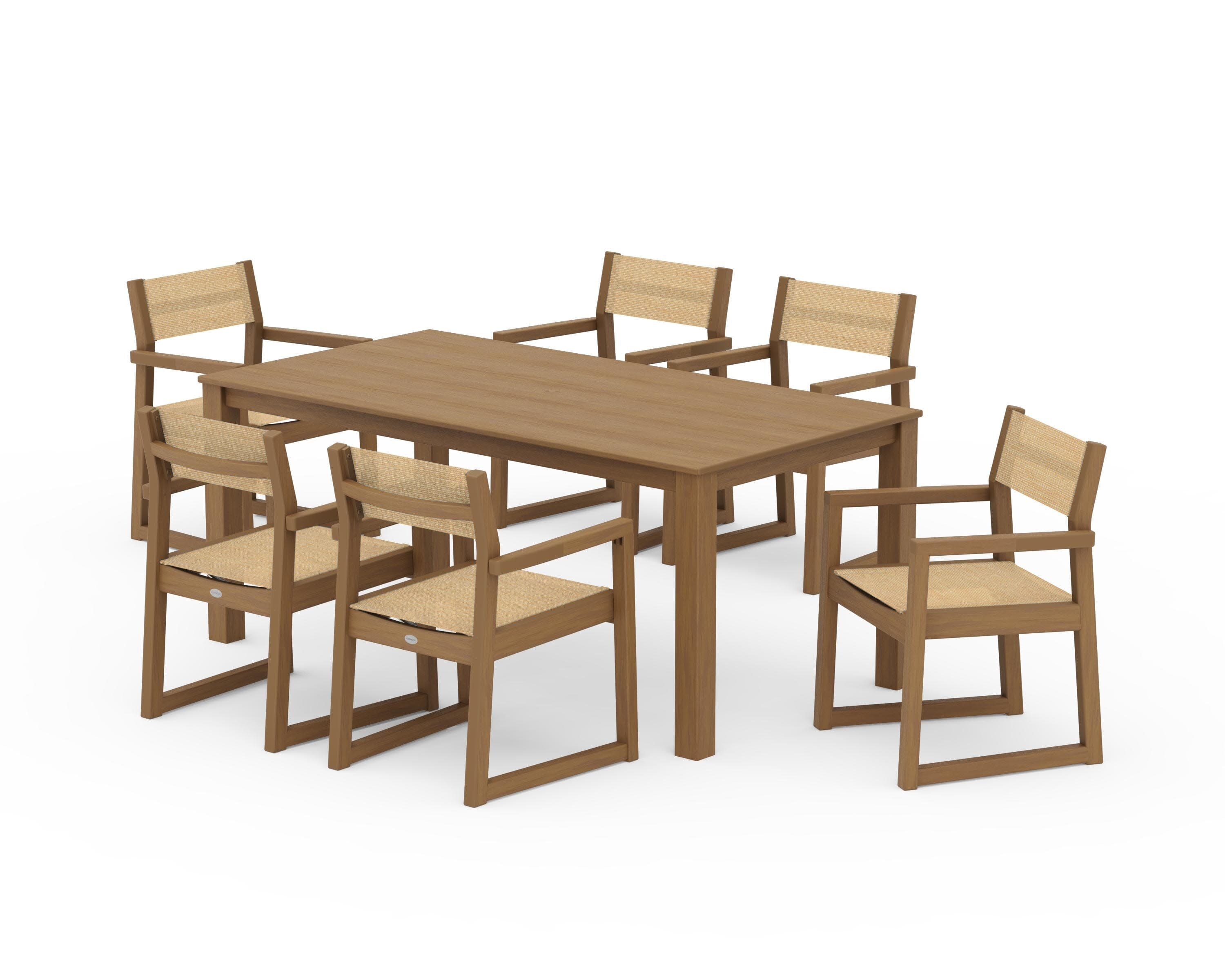 EDGE Sling Arm Chair 7-Piece Parsons Dining Set in Natural / Dupioni Apricot Sling