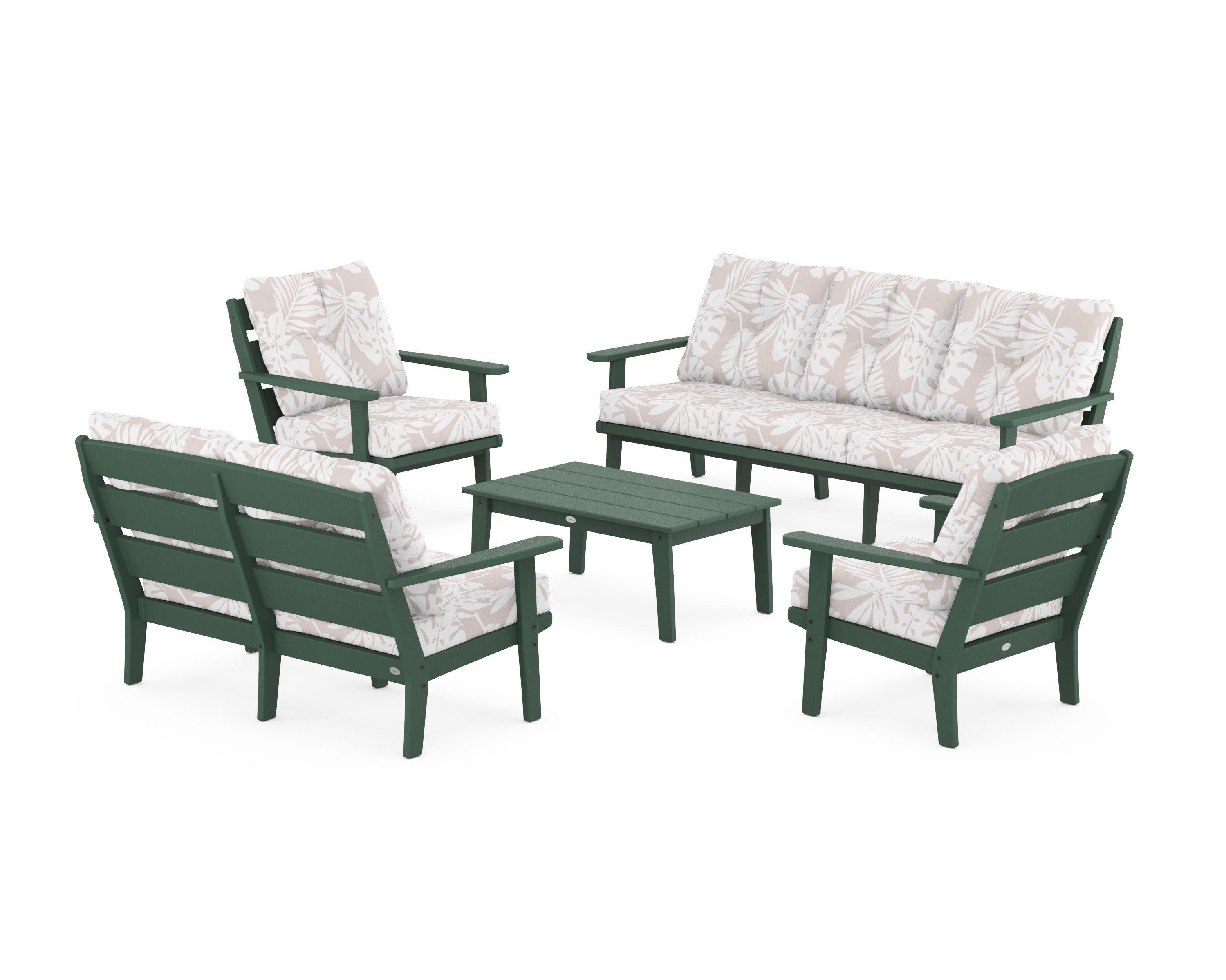 Lakeside 5-Piece Lounge Sofa Set in Green / Leaf Dune Burlap