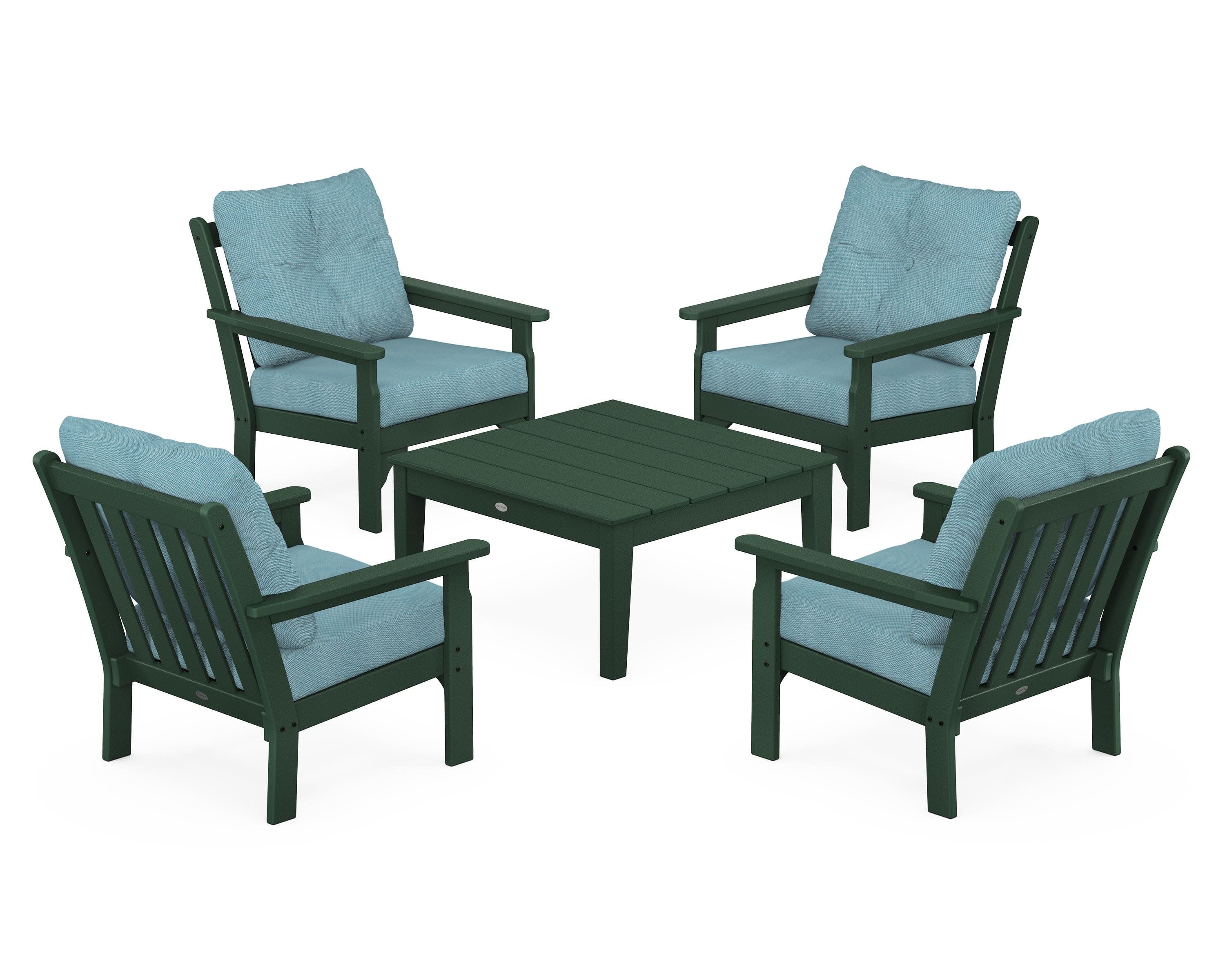 Vineyard 5-Piece Deep Seating Conversation Set in Green / Lattice Sky Blue
