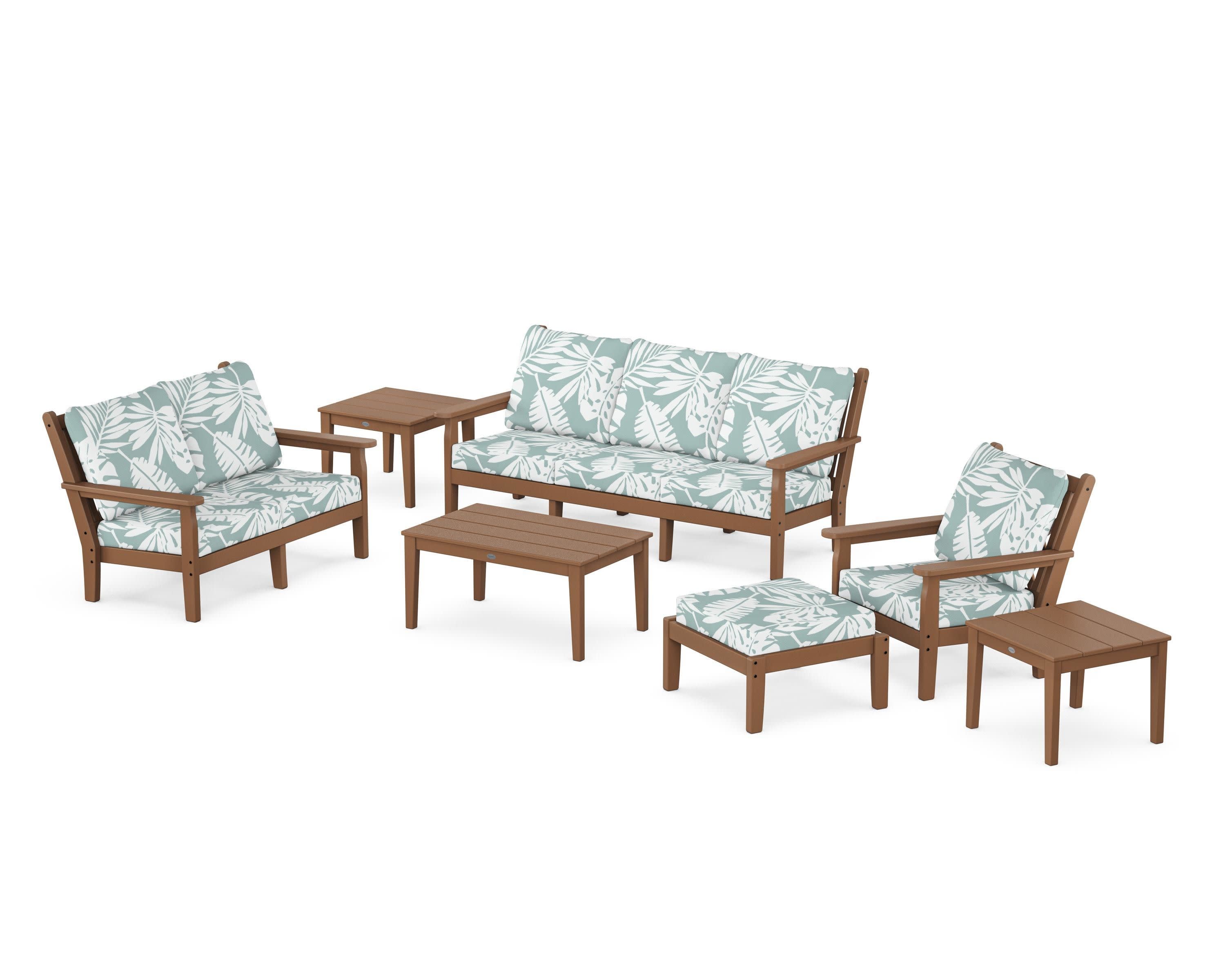 Chippendale 7-Piece Deep Seating Set in Teak / Leaf Glacier Spa