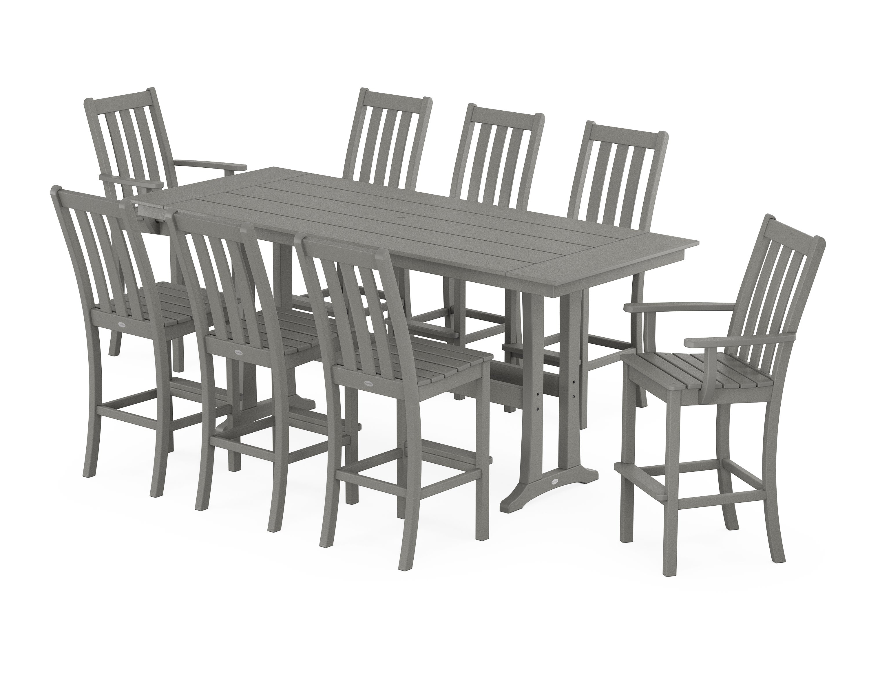 Vineyard 9-Piece Farmhouse Bar Set with Trestle Legs in Slate Grey