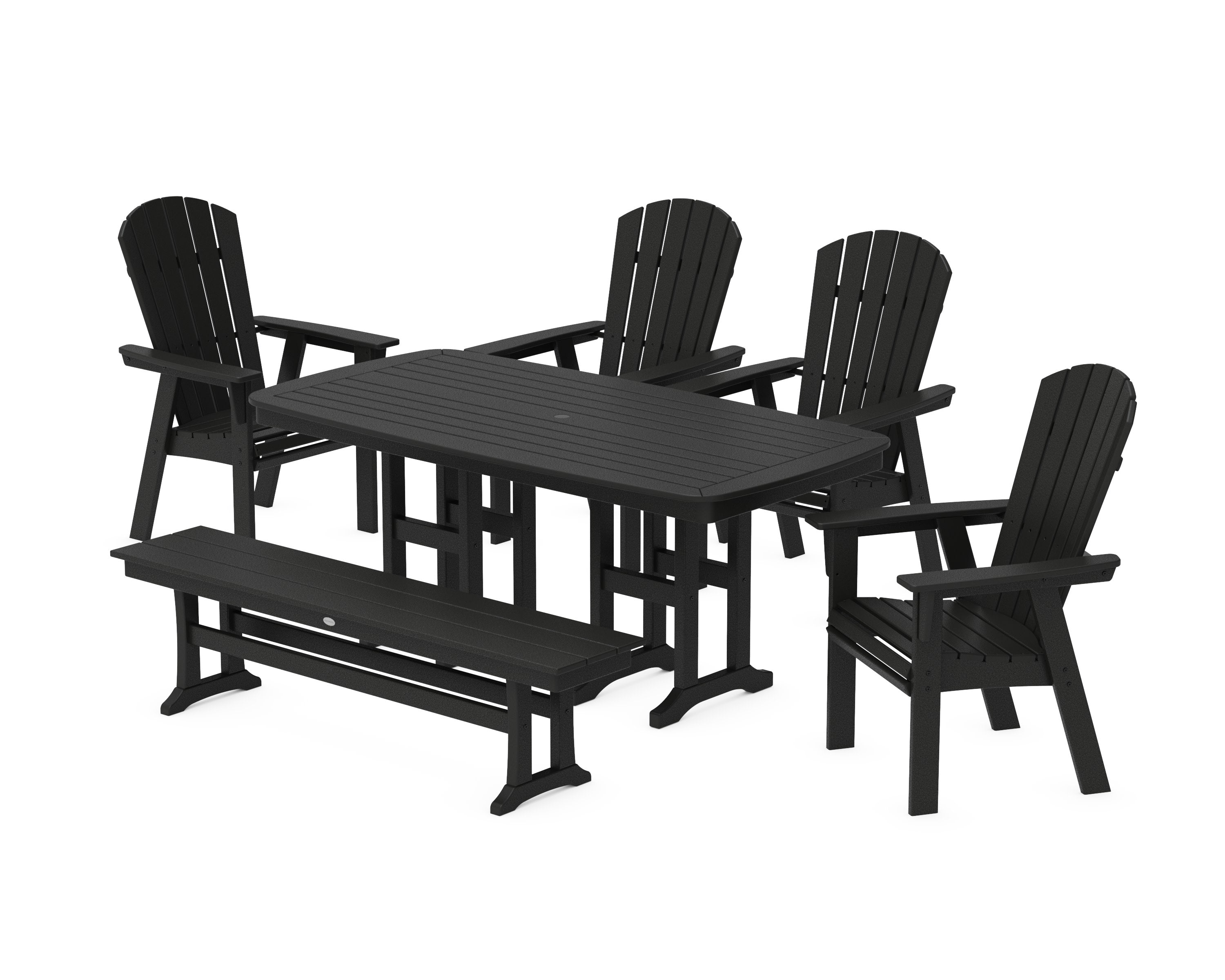 Nautical Curveback Adirondack 6-Piece Dining Set with Bench in Black