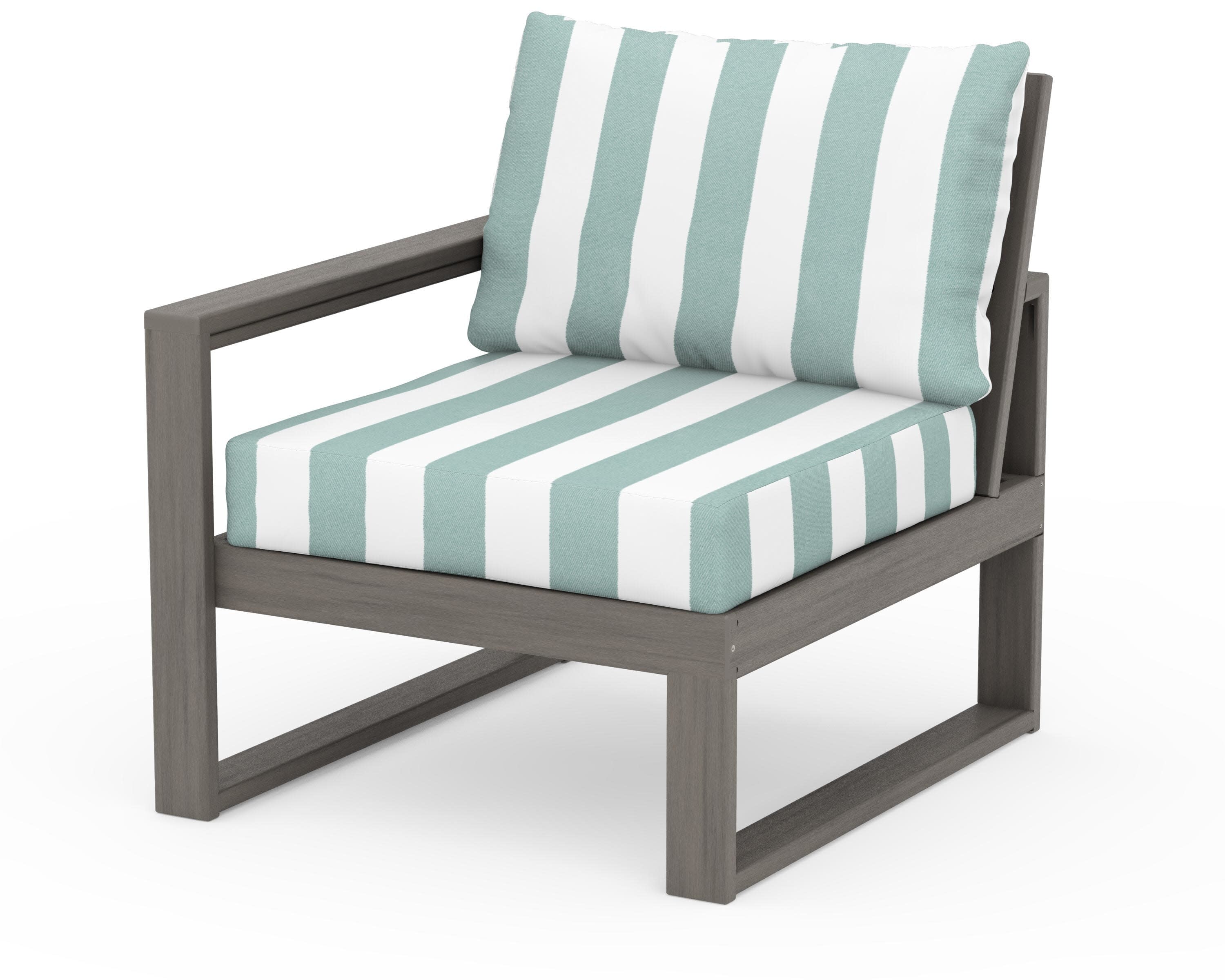 EDGE Modular Left Arm Chair in Driftwood / Cabana Stripe Glacier Spa