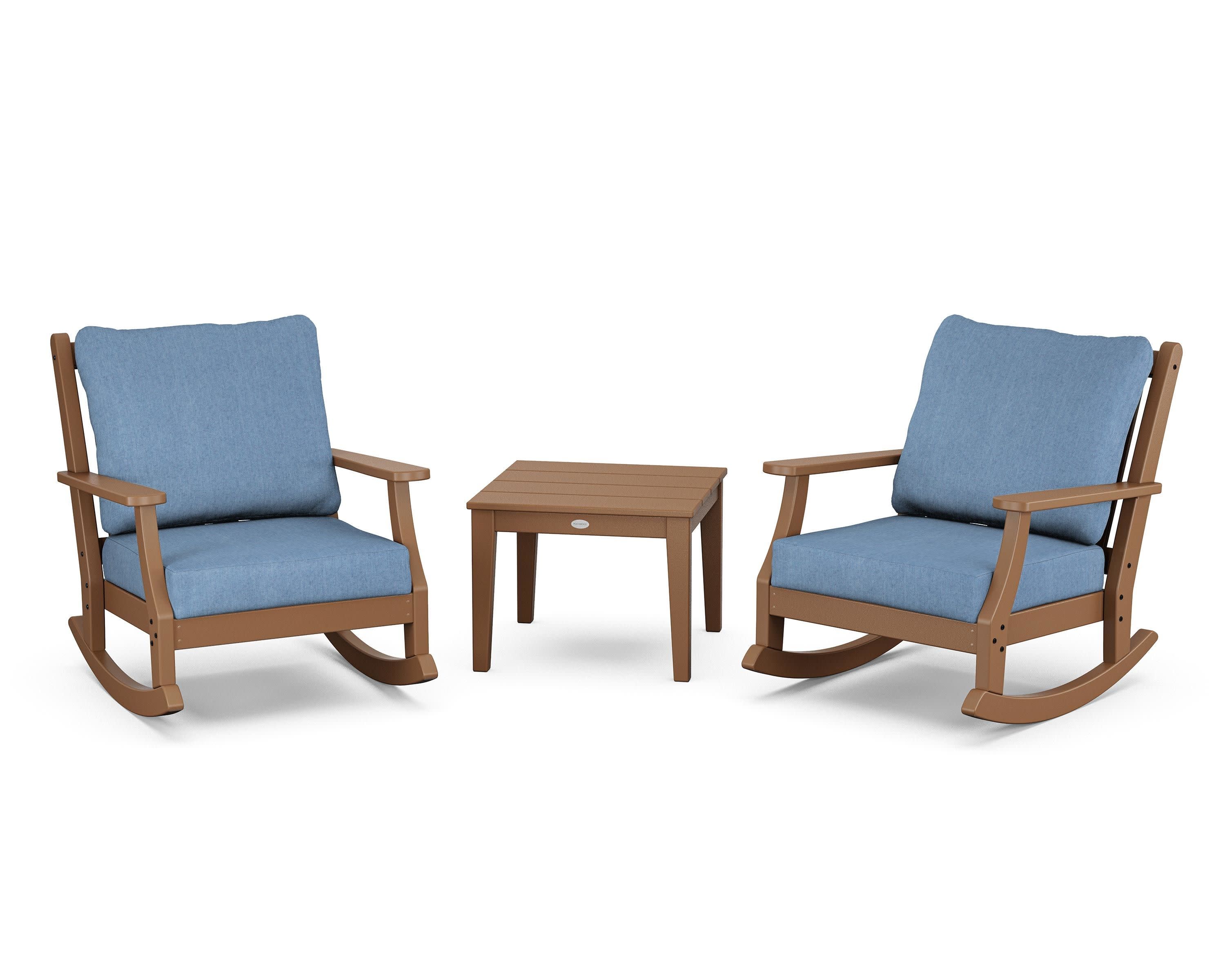 Wovendale 3-Piece Deep Seating Rocker Set in Teak / Sky Blue