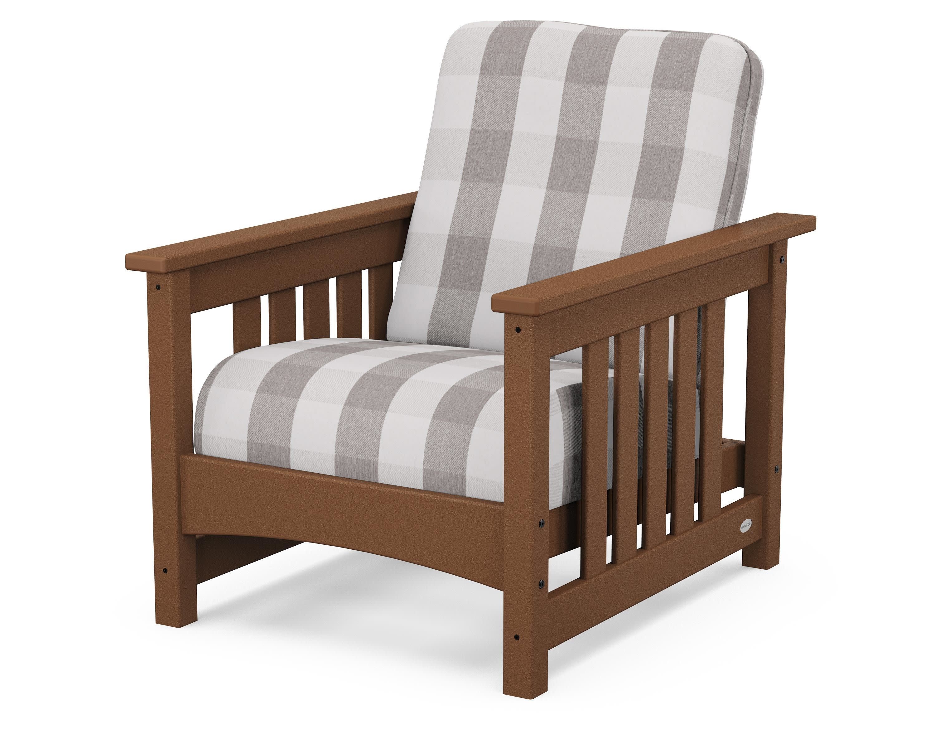 Club Mission Chair in Teak / Buffalo Plaid Grey Mist