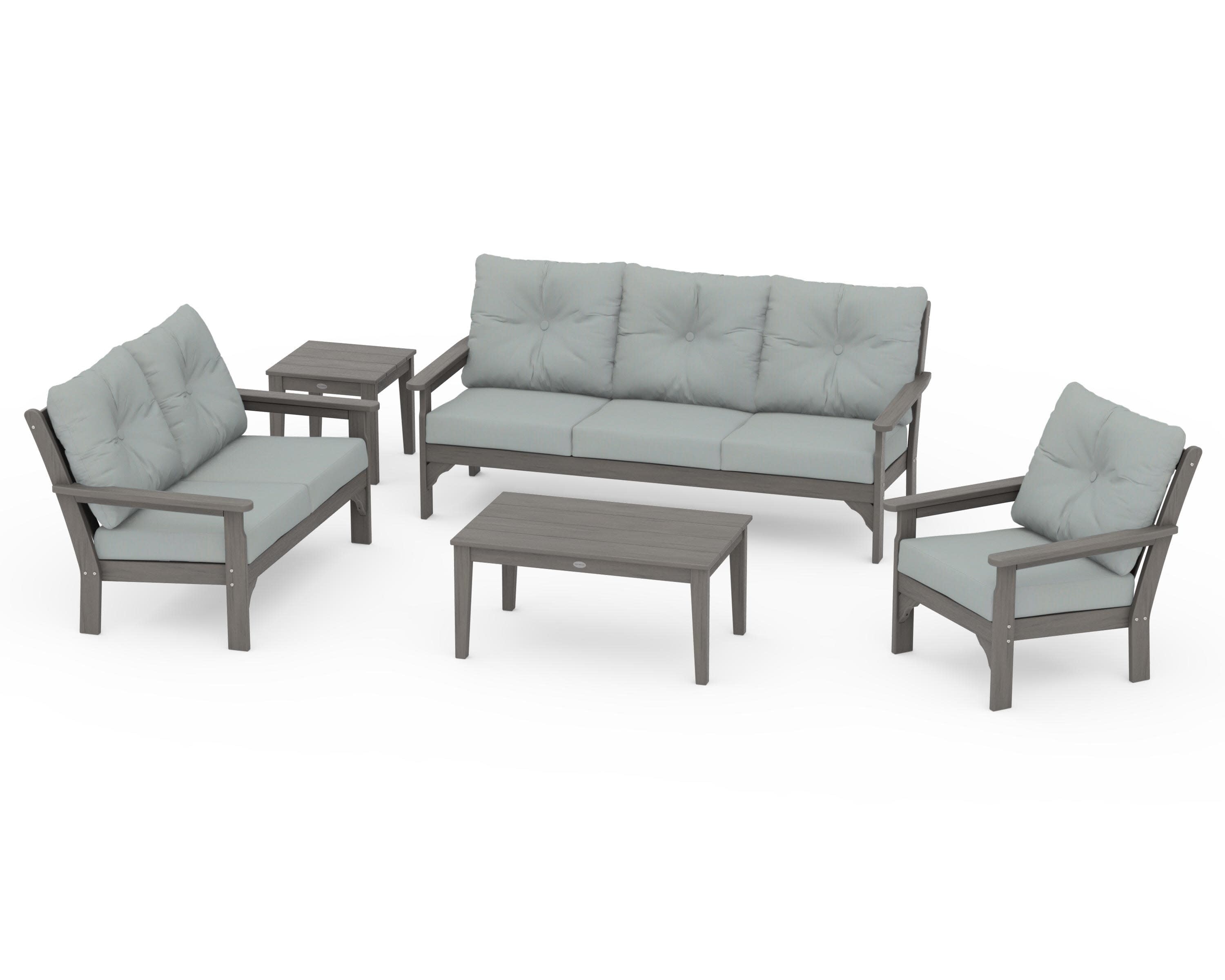 Vineyard 5 Piece Deep Seating Set in Driftwood / Spa