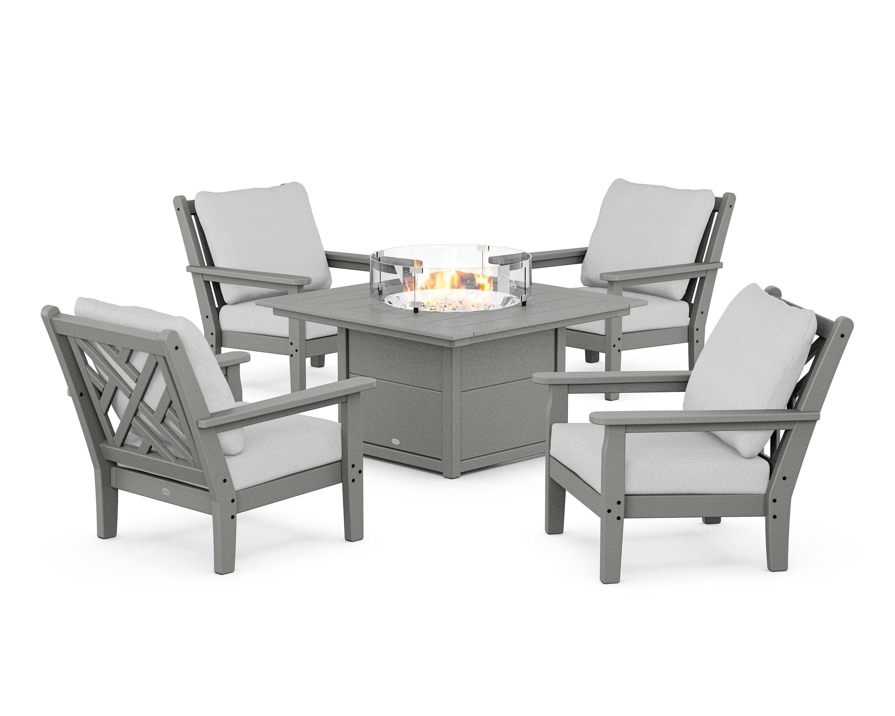 Chippendale 5-Piece Deep Seating Set with Fire Pit Table in Slate Grey / Diamond in the Rough