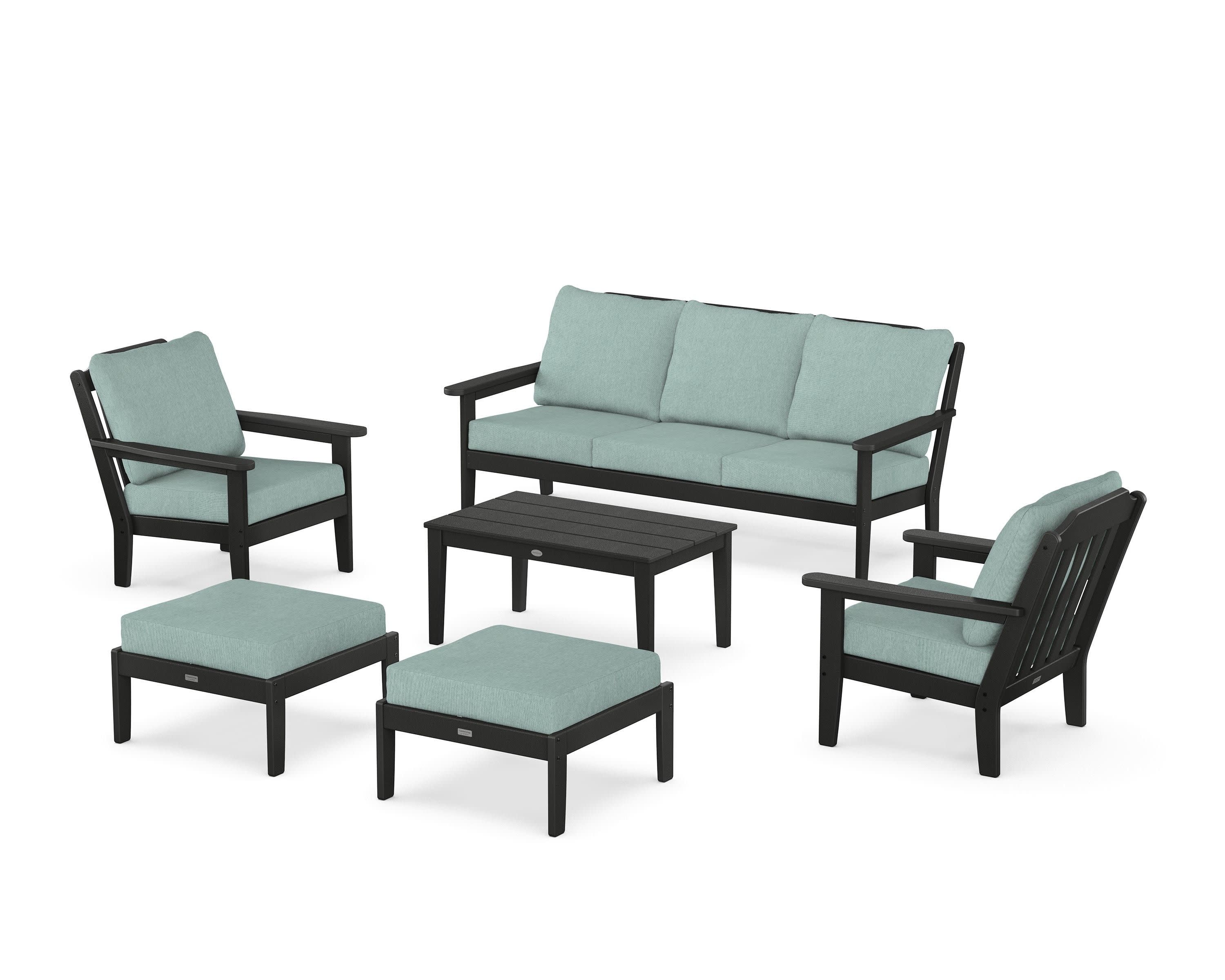 Cottage 6-Piece Lounge Sofa Set in Black / Glacier Spa