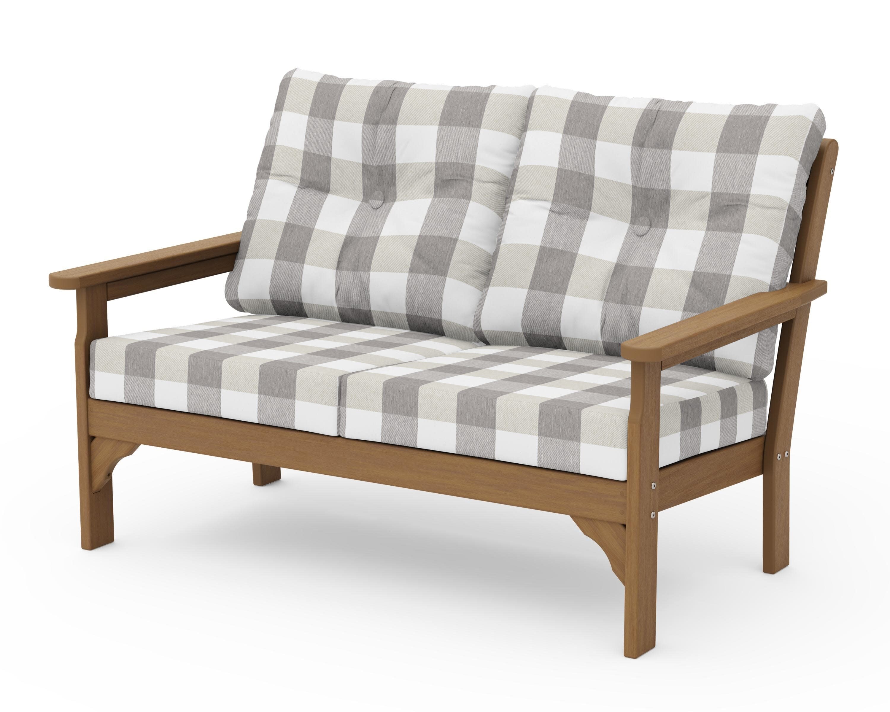 Vineyard Deep Seating Loveseat in Natural / Buffalo Plaid Grey Mist