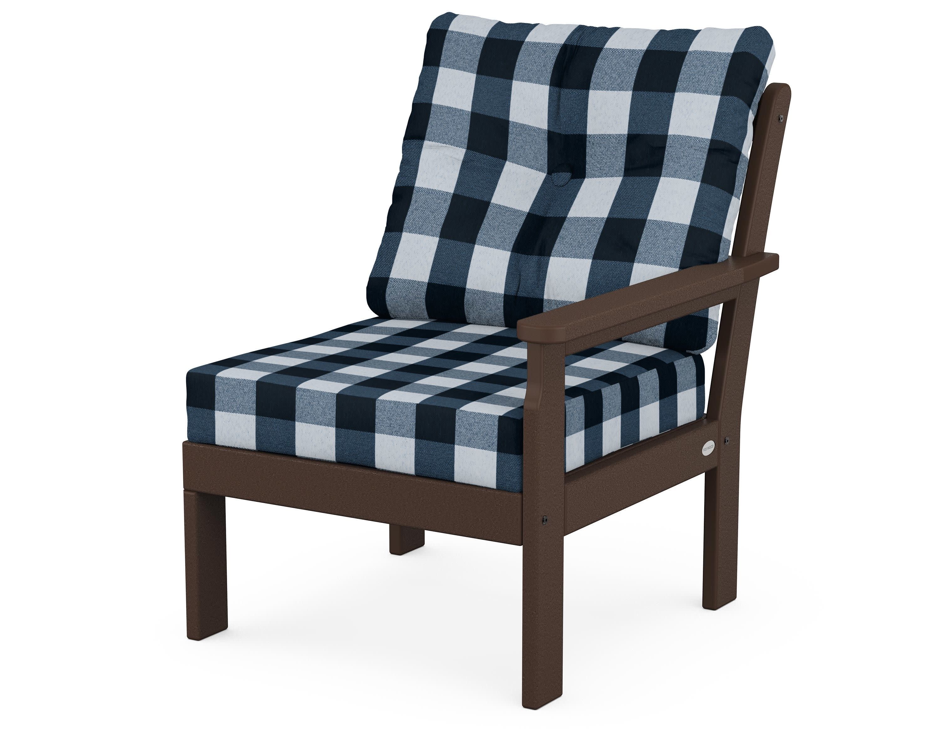 Vineyard Modular Right Arm Chair in Mahogany / Buffalo Plaid Marine Indigo