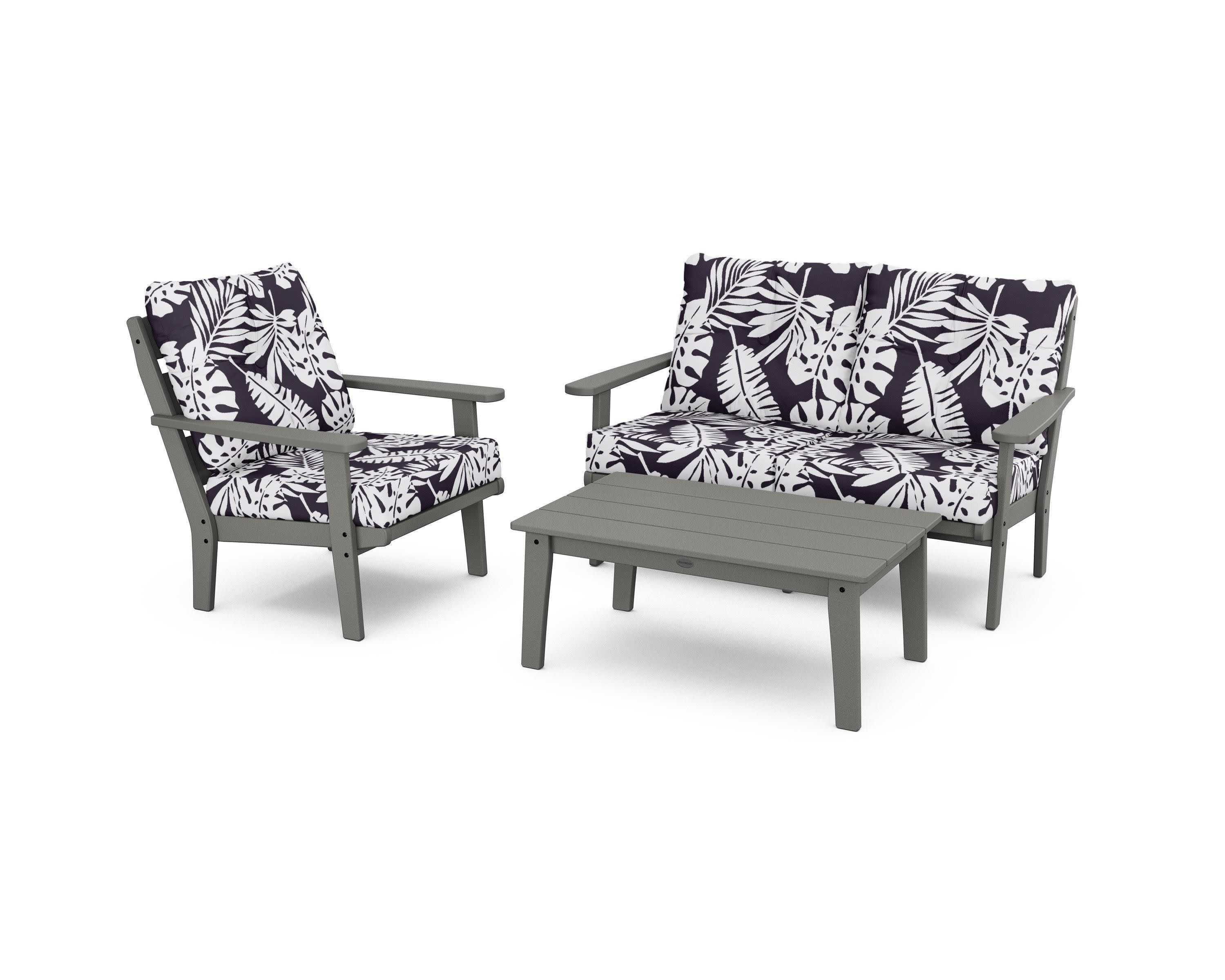 Lakeside 3-Piece Deep Seating Set in Slate Grey / Leaf Navy
