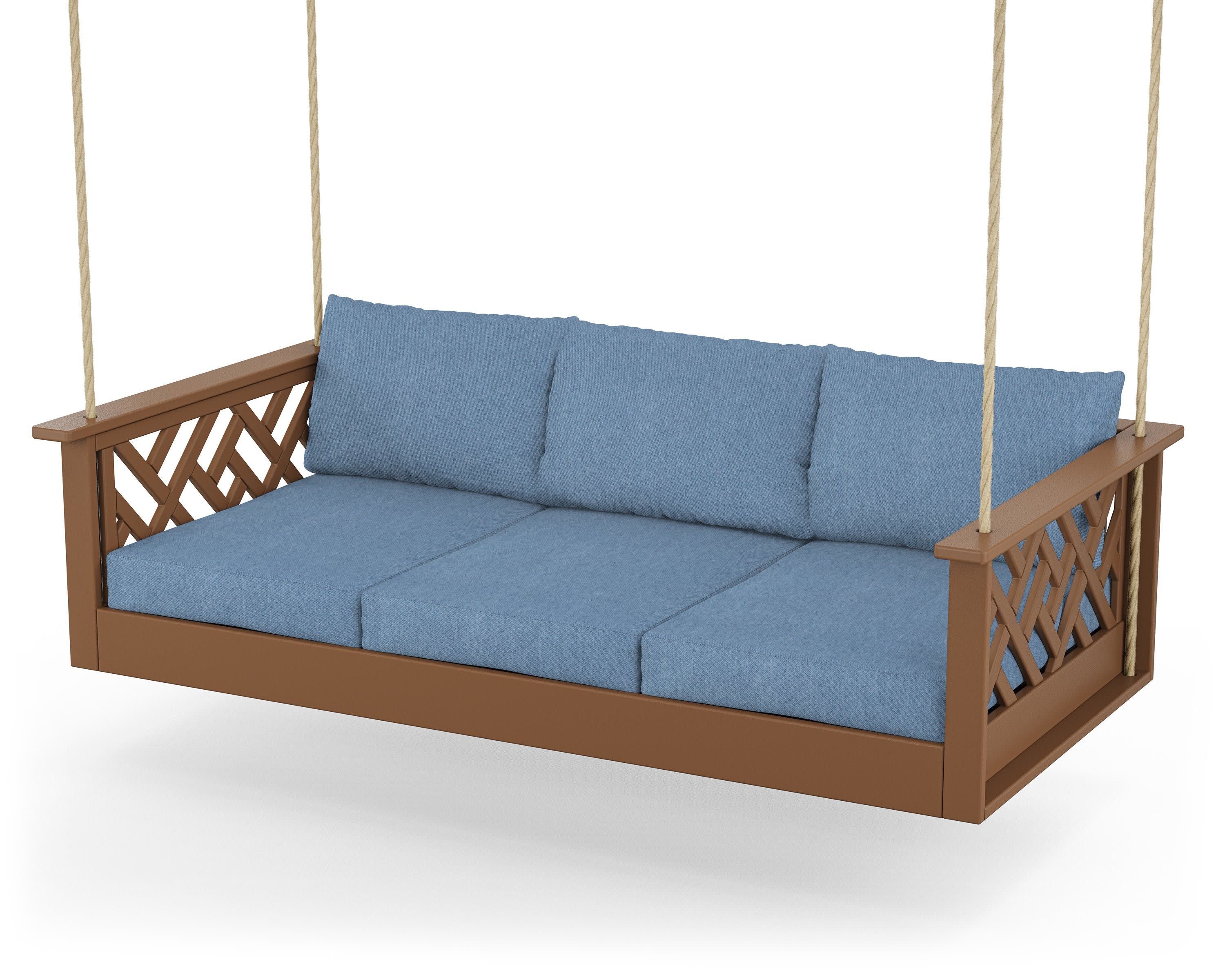 Chippendale Daybed Swing in Teak / Sky Blue