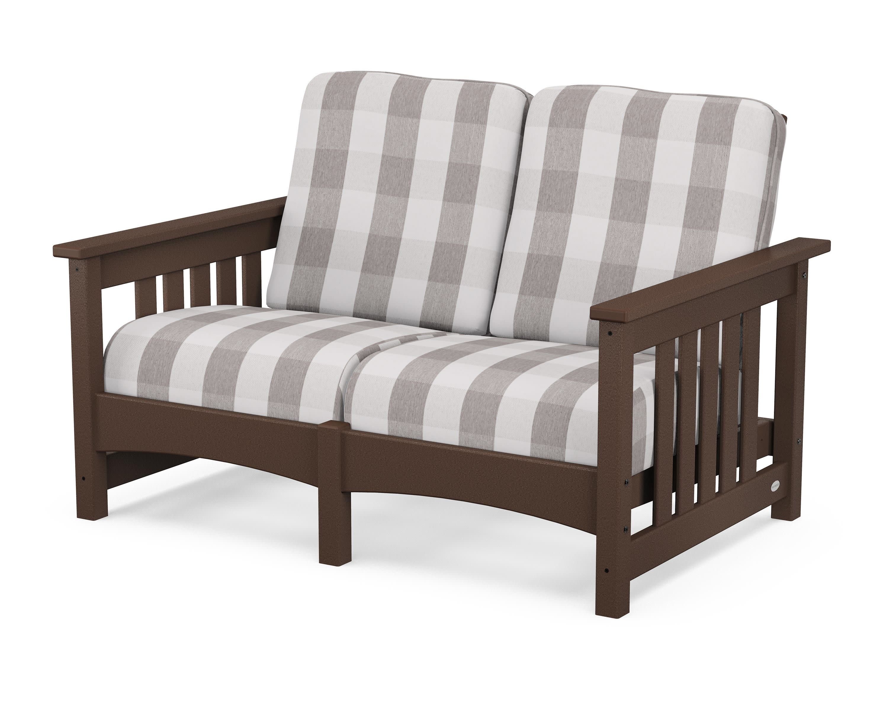 Club Mission Loveseat in Mahogany / Buffalo Plaid Grey Mist