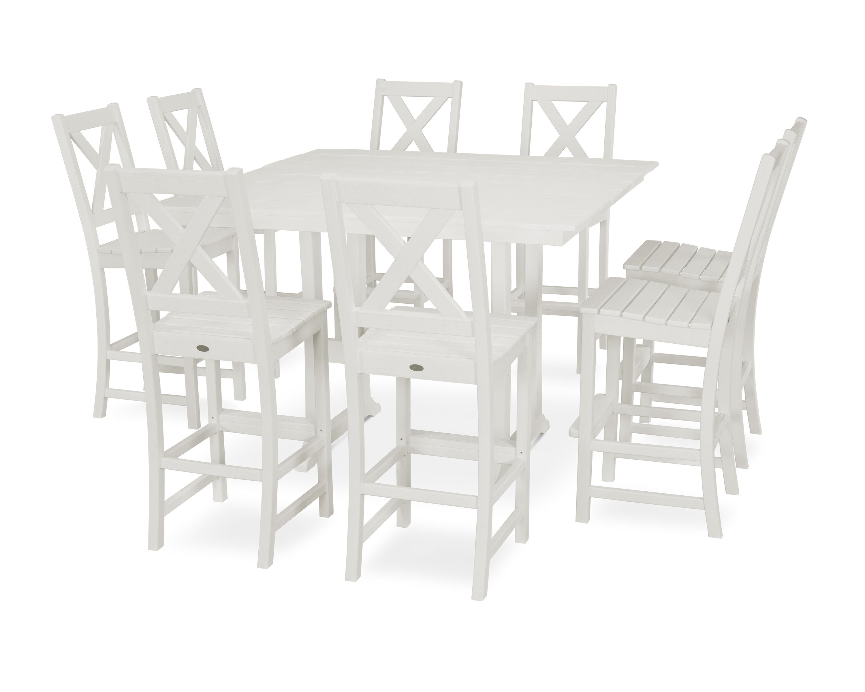Braxton 9-Piece Farmhouse Trestle Bar Set in Vintage White