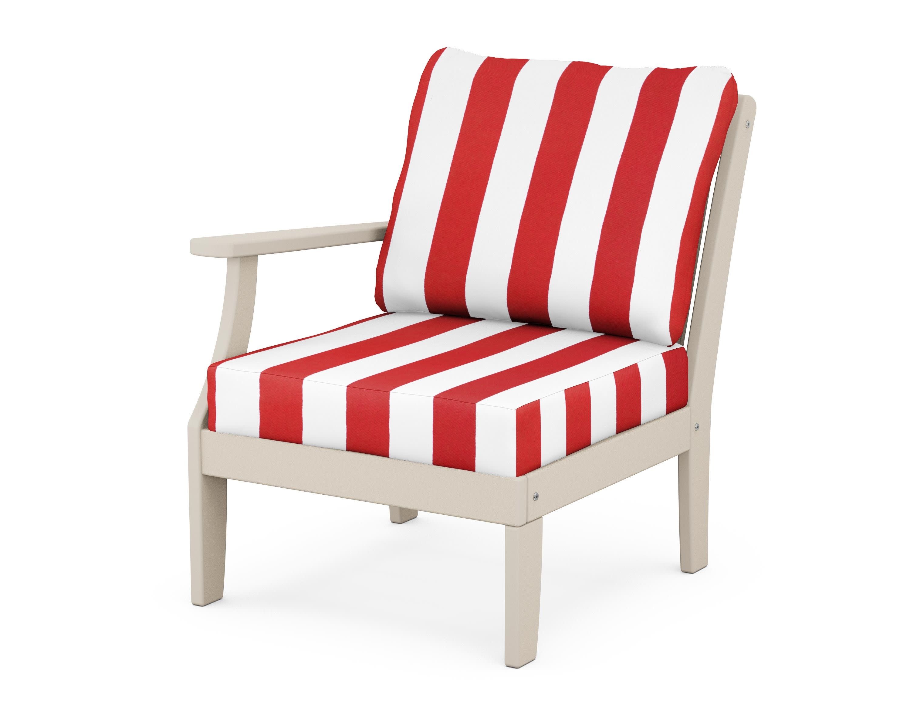 Braxton Modular Left Arm Chair in Sand / Cabana Stripe Crimson