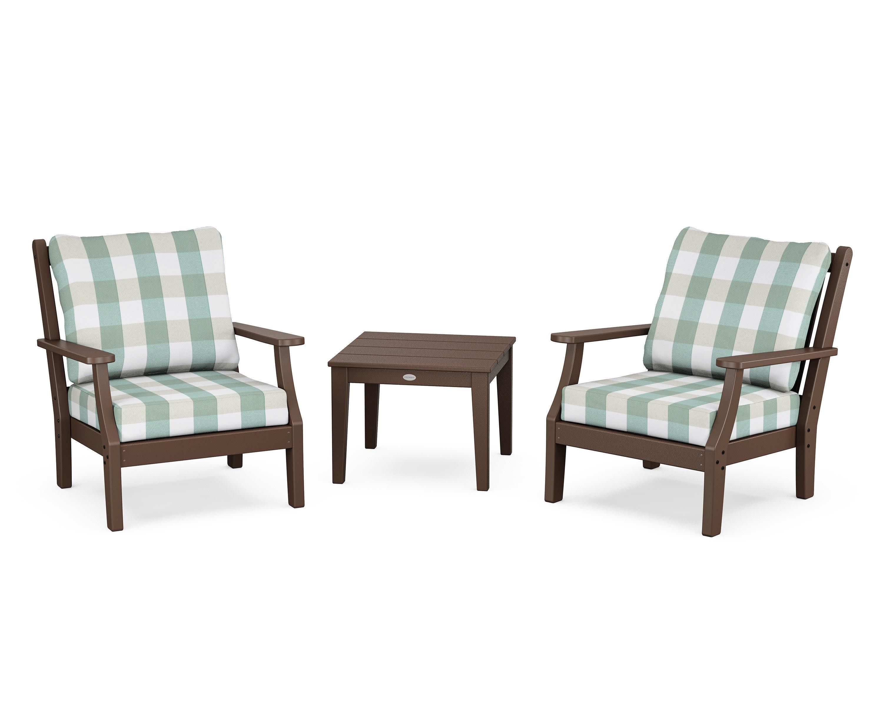 Wovendale 3-Piece Deep Seating Set in Mahogany / Buffalo Plaid Glacier Spa