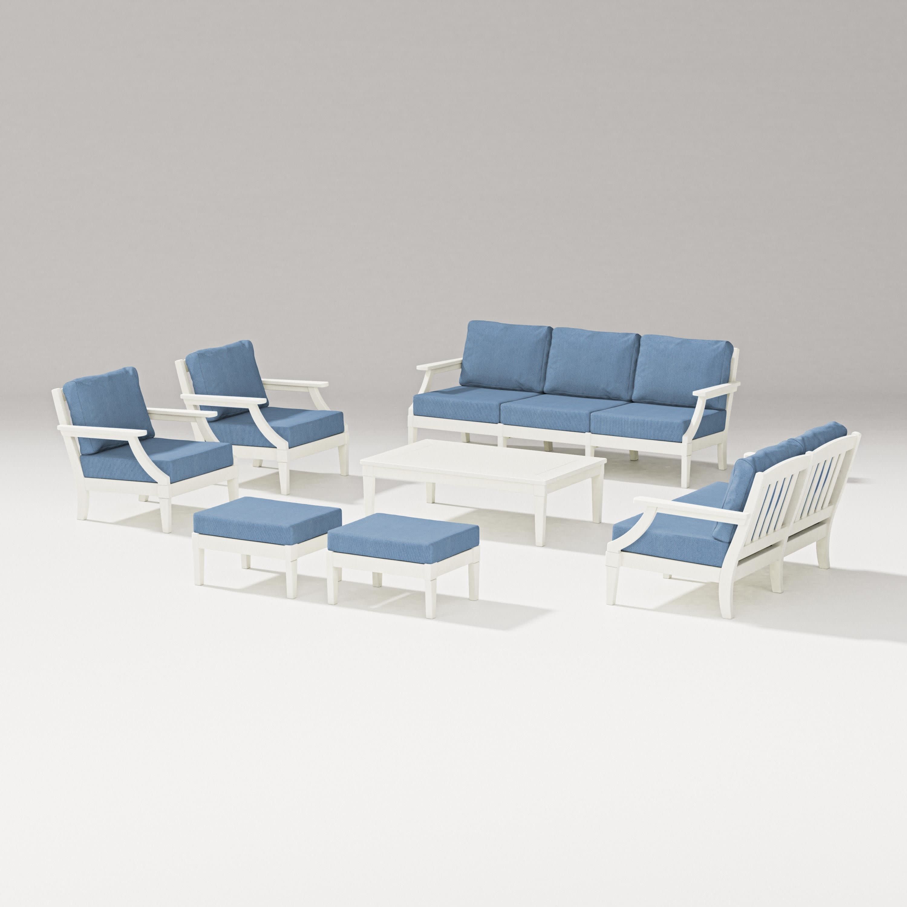 Estate 7-Piece Lounge Sofa Set in Vintage White / Sky Blue