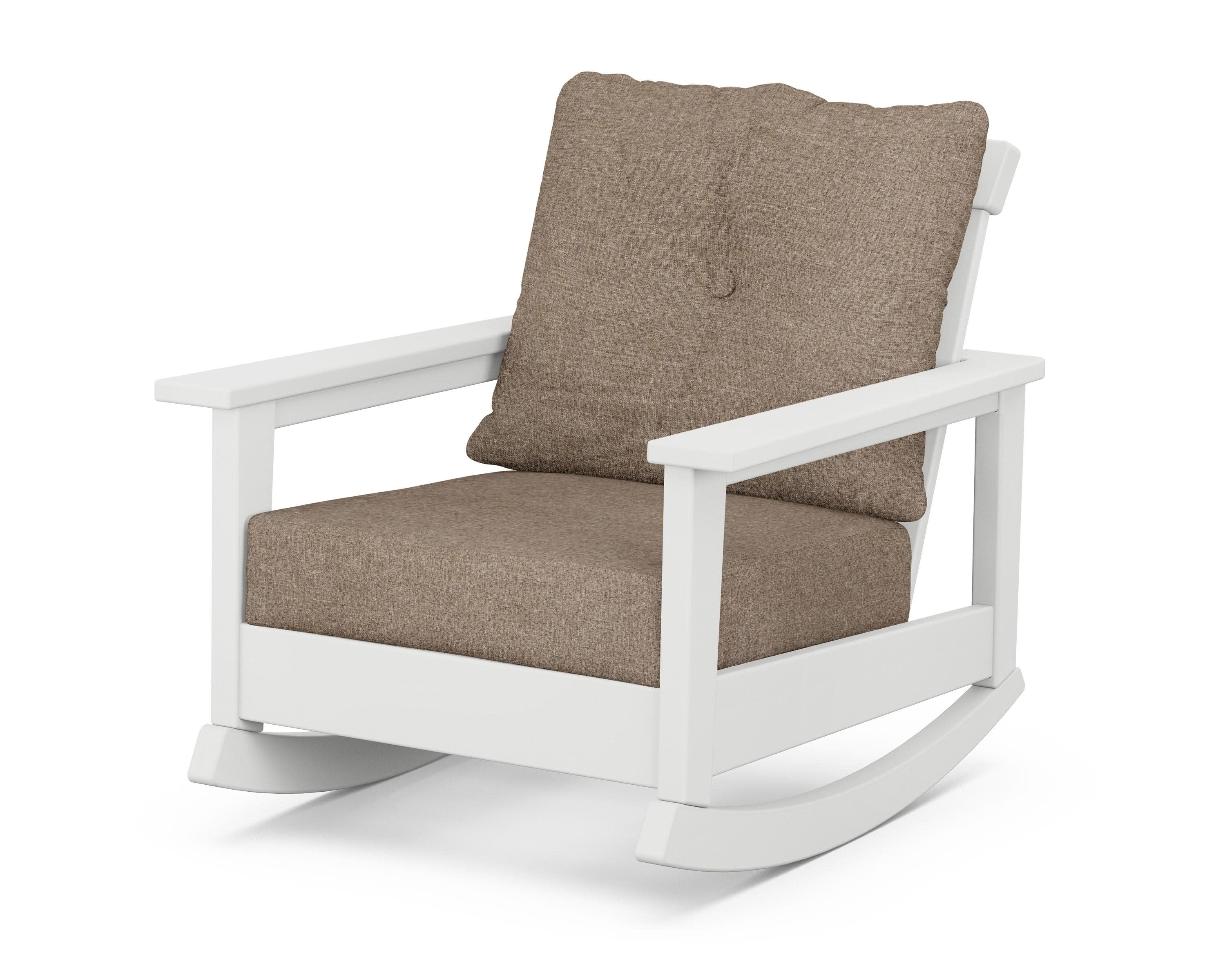 Prescott Deep Seating Rocking Chair in White / Spiced Burlap