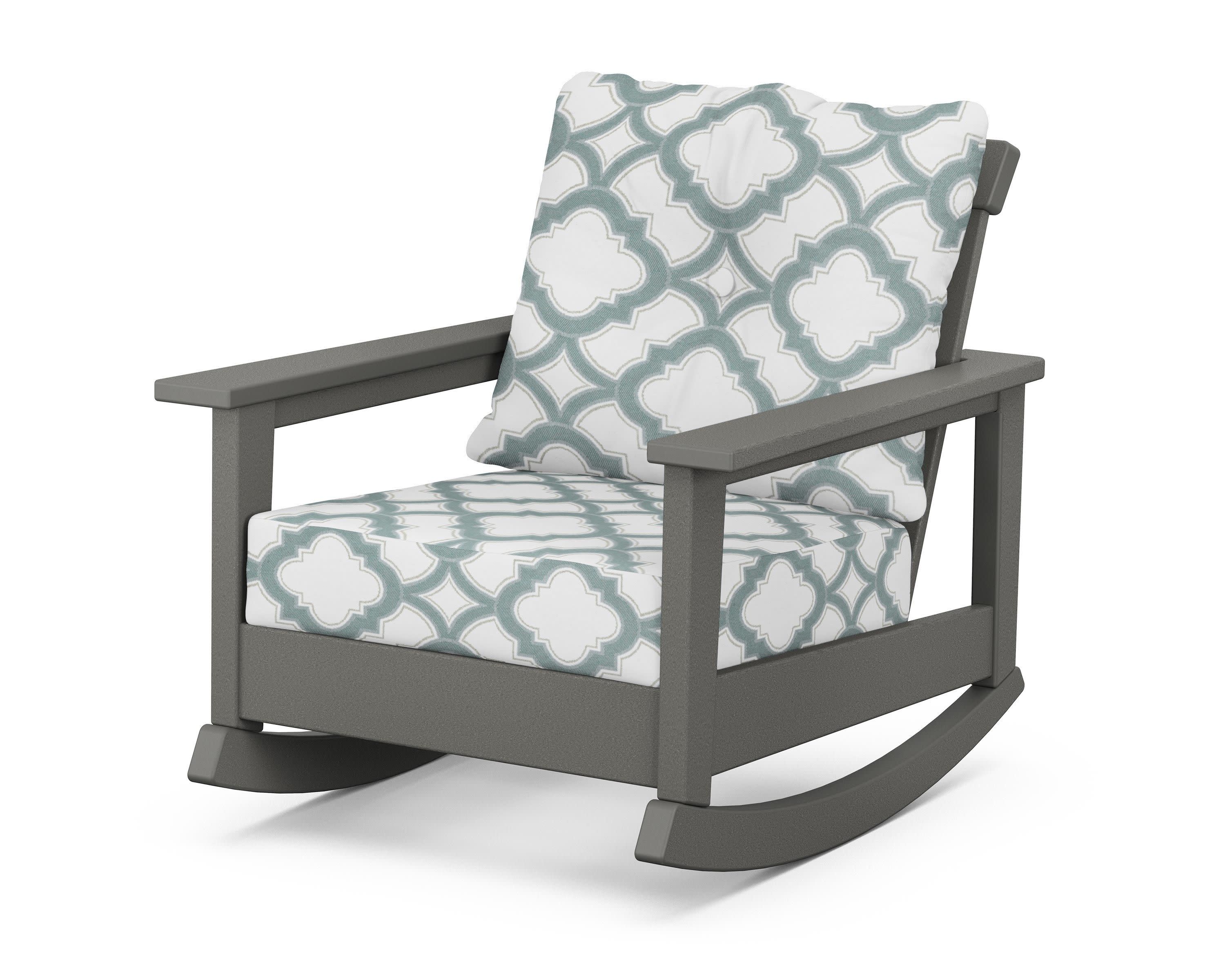 Prescott Deep Seating Rocking Chair in Slate Grey / Trellis Glacier Spa