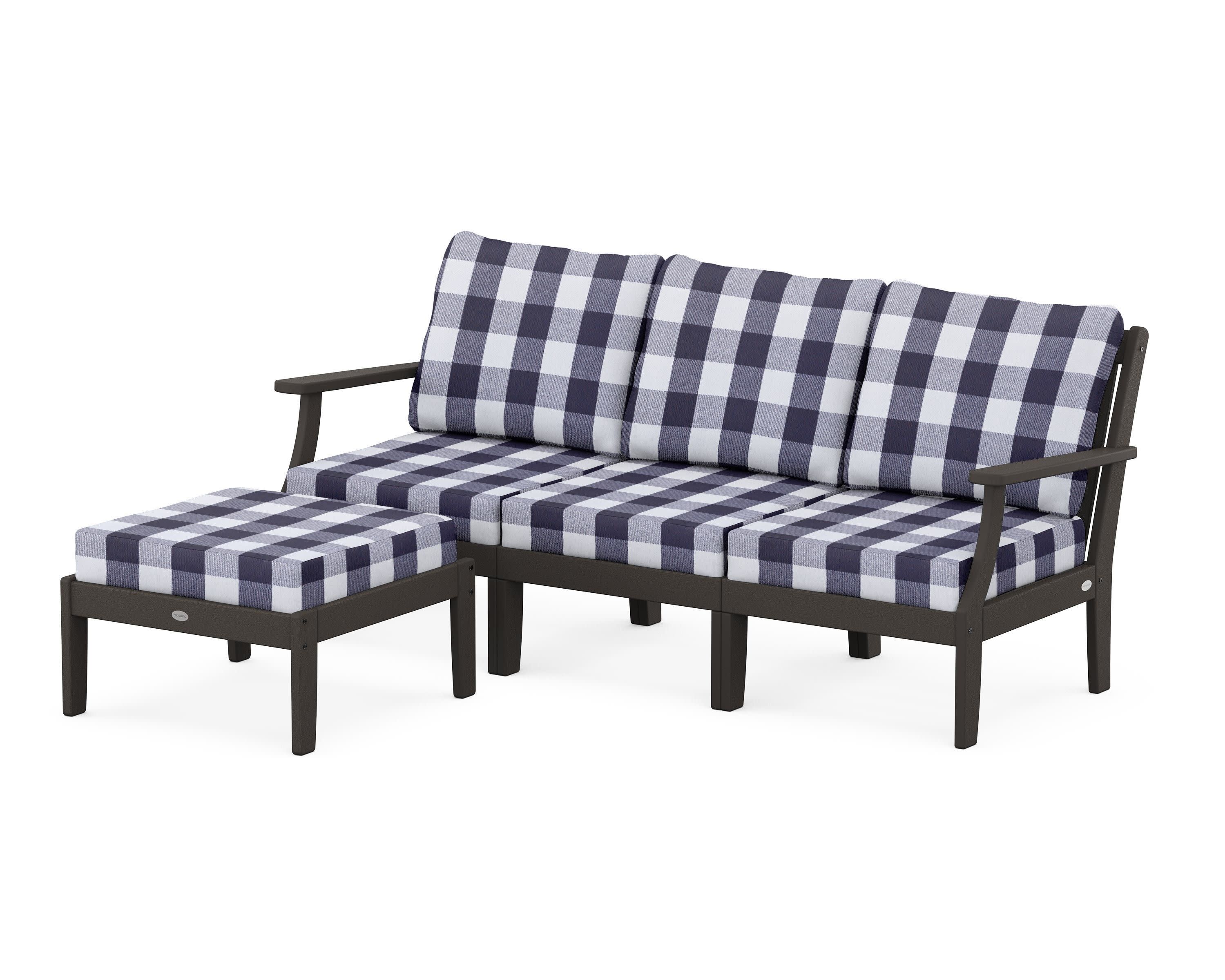 Braxton Modular 4-Piece Deep Seating Set with Ottoman in Vintage Coffee / Buffalo Plaid Navy