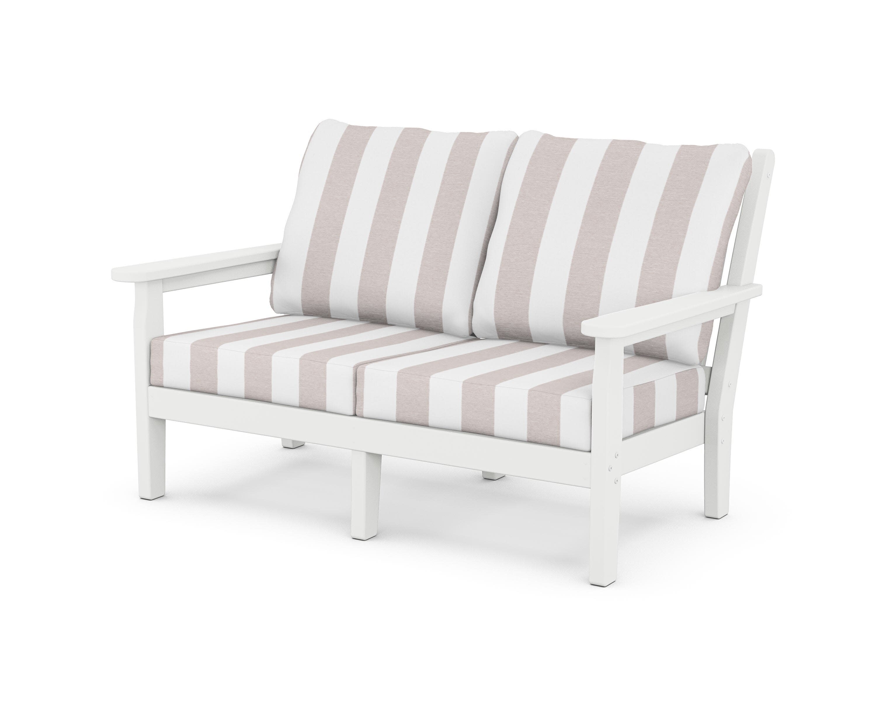 Chippendale Deep Seating Loveseat in White / Cabana Stripe Dune Burlap