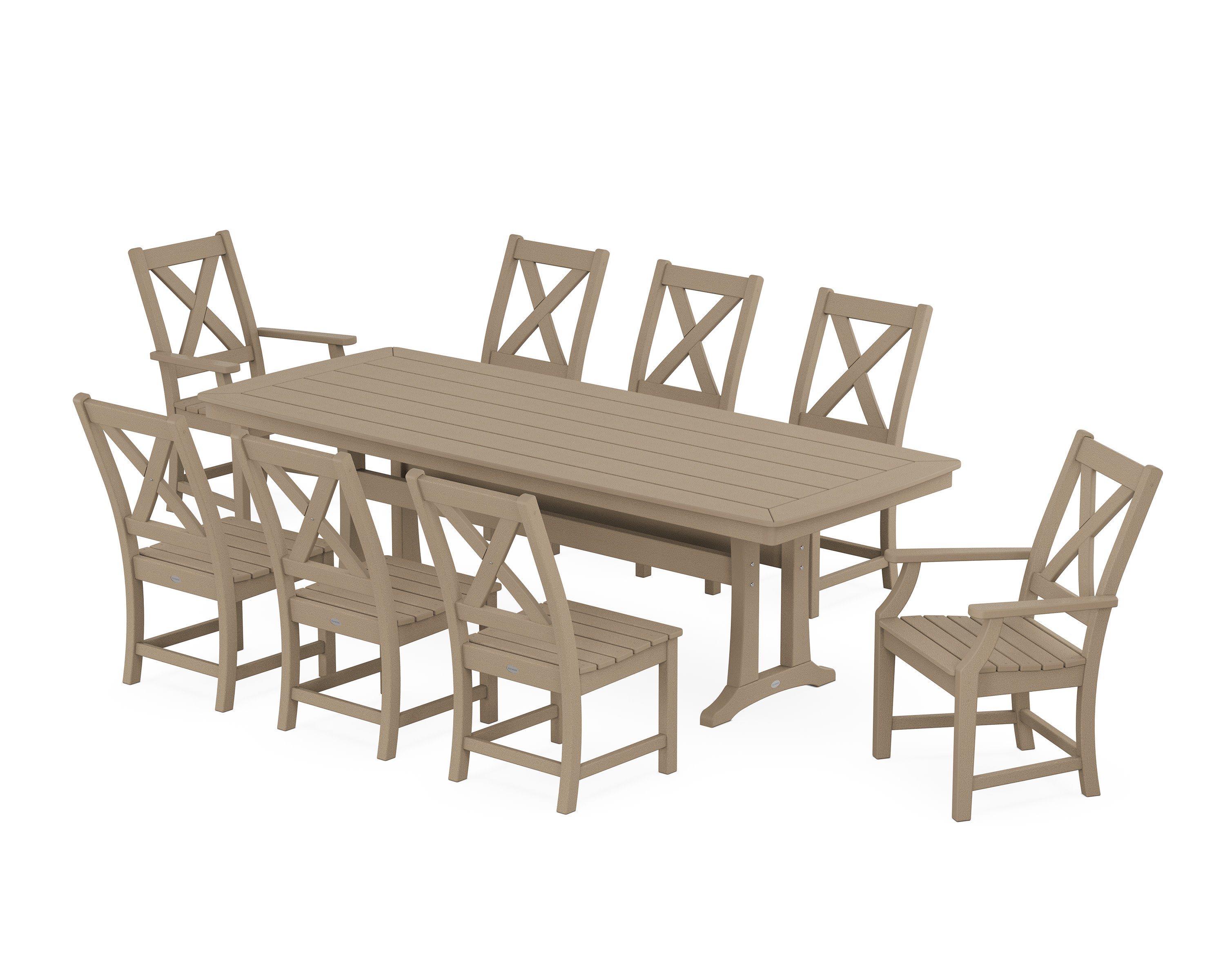 Braxton 9-Piece Dining Set with Trestle Legs in Vintage Sahara