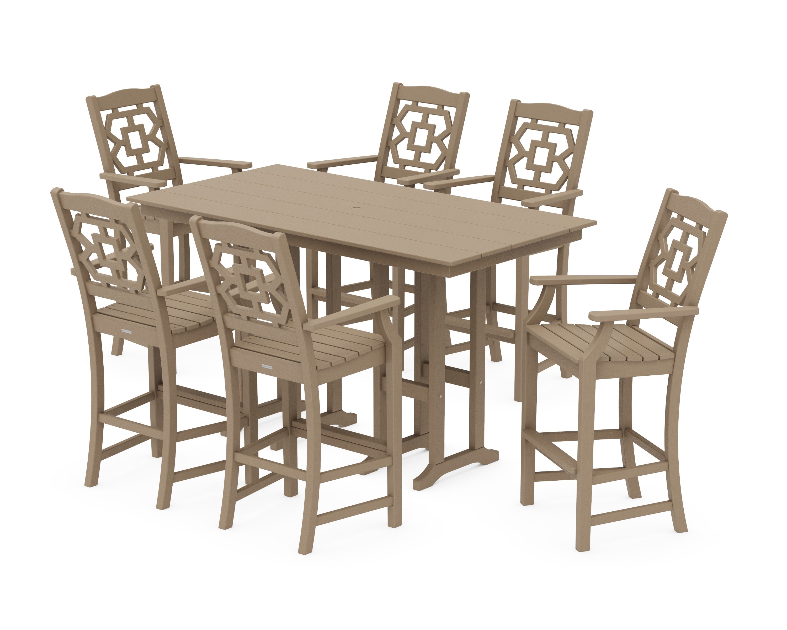 Chinoiserie Arm Chair 7-Piece Farmhouse Bar Set in Vintage Sahara