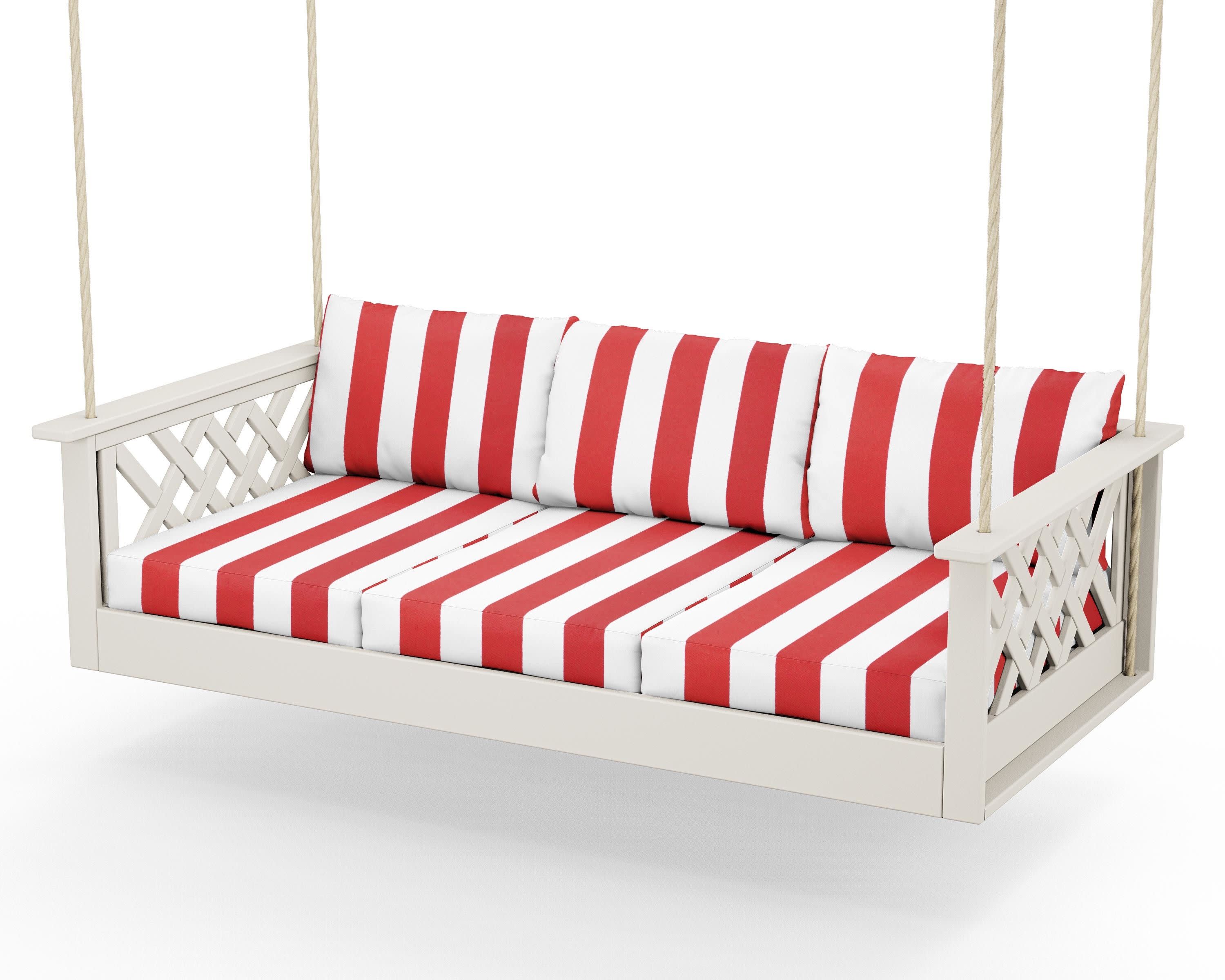 Wovendale Daybed Swing in Sand / Cabana Stripe Crimson