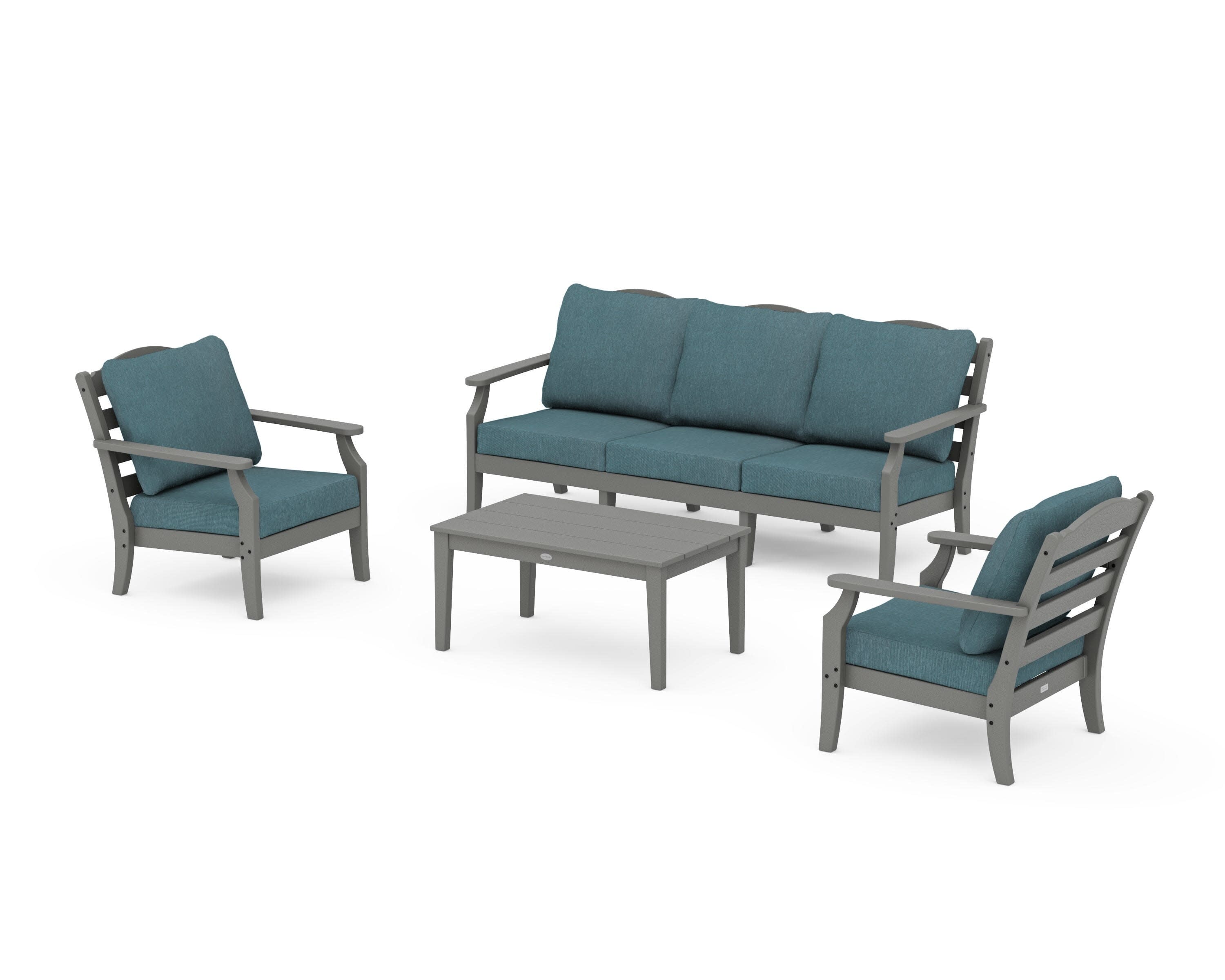 Savannah 4-Piece Deep Seating Set with Sofa in Slate Grey / Ocean Teal