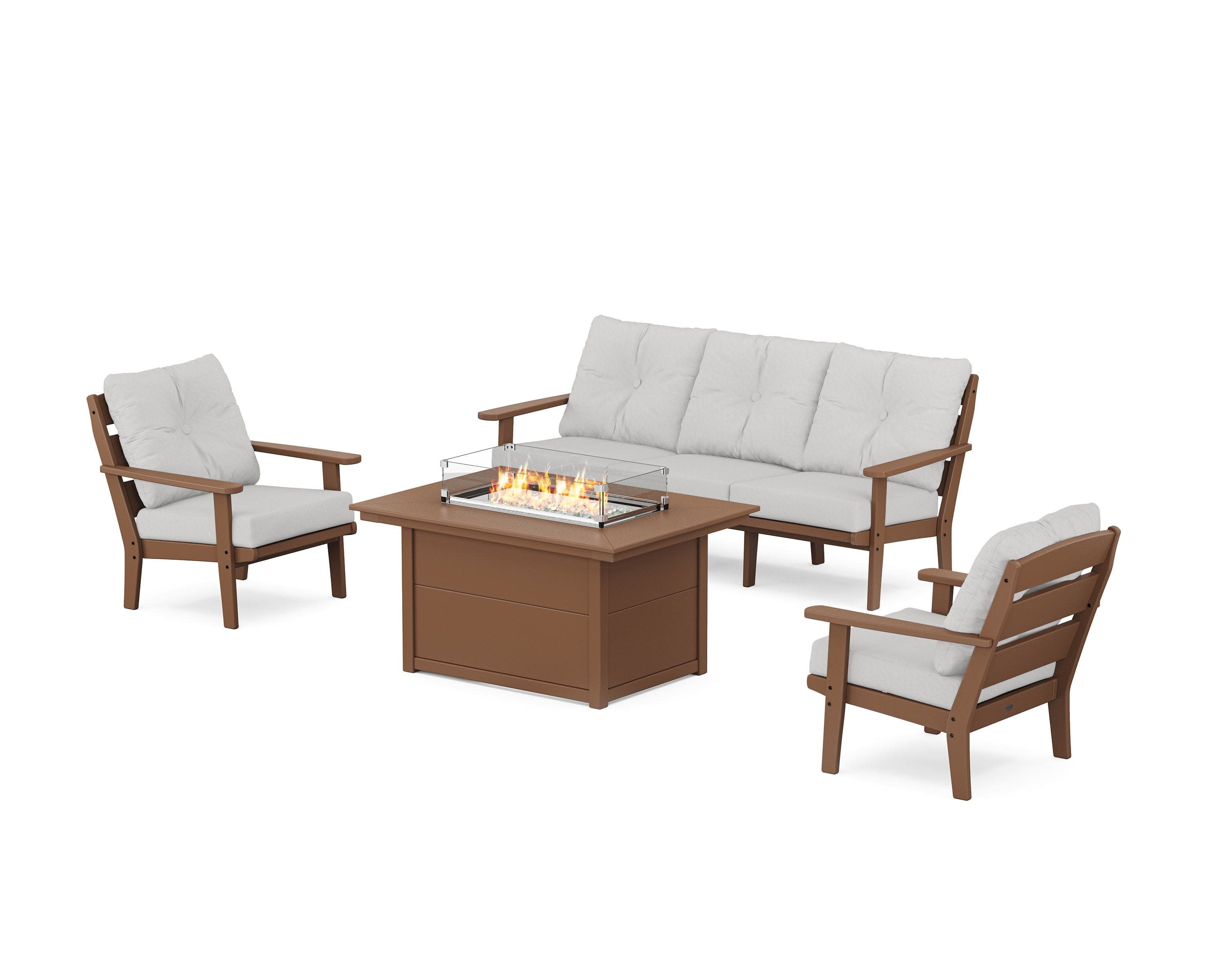 Lakeside Deep Seating Fire Pit Table Set in Teak / Diamond in the Rough
