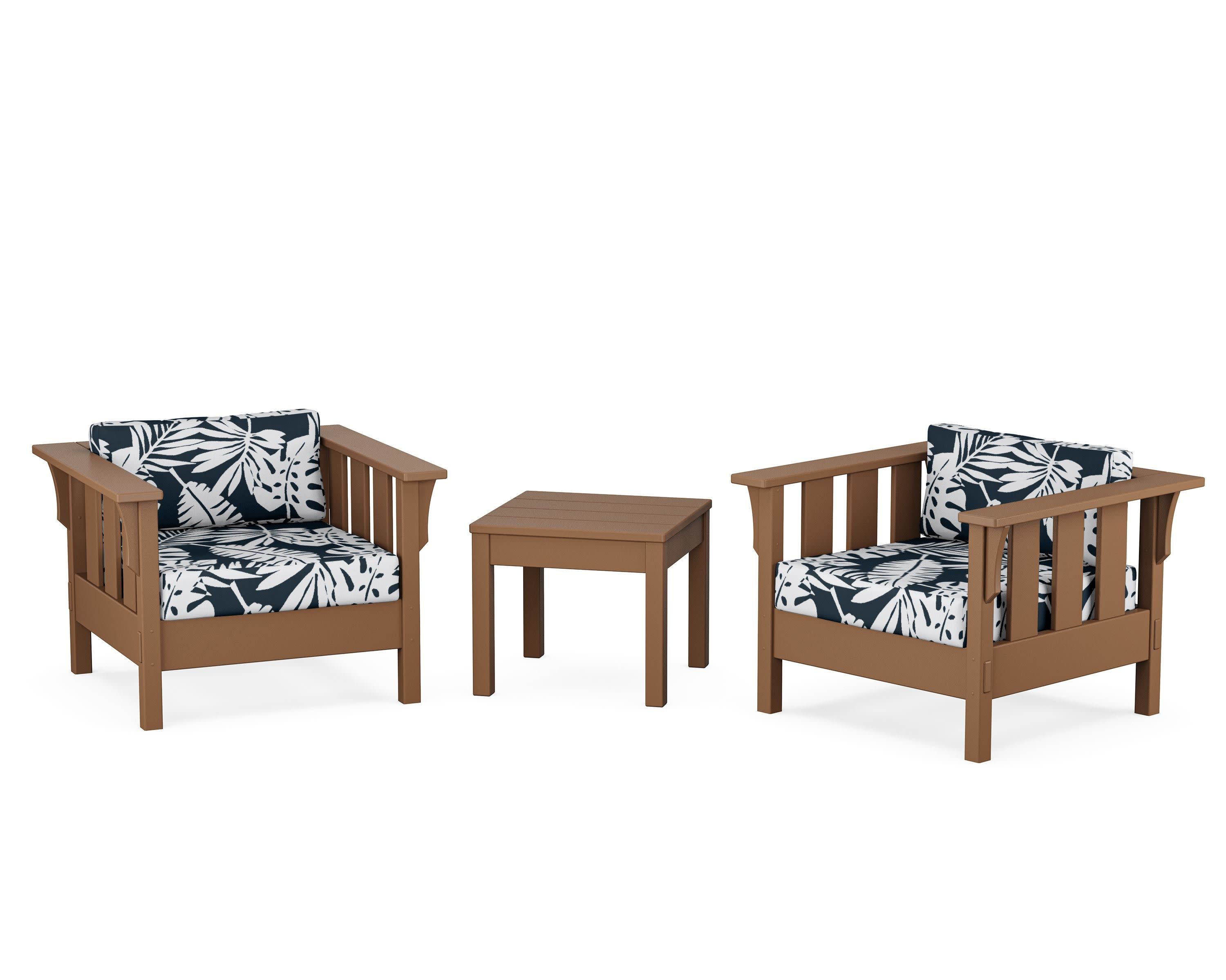 Acadia 3-Piece Deep Seating Set in Teak / Leaf Marine Indigo