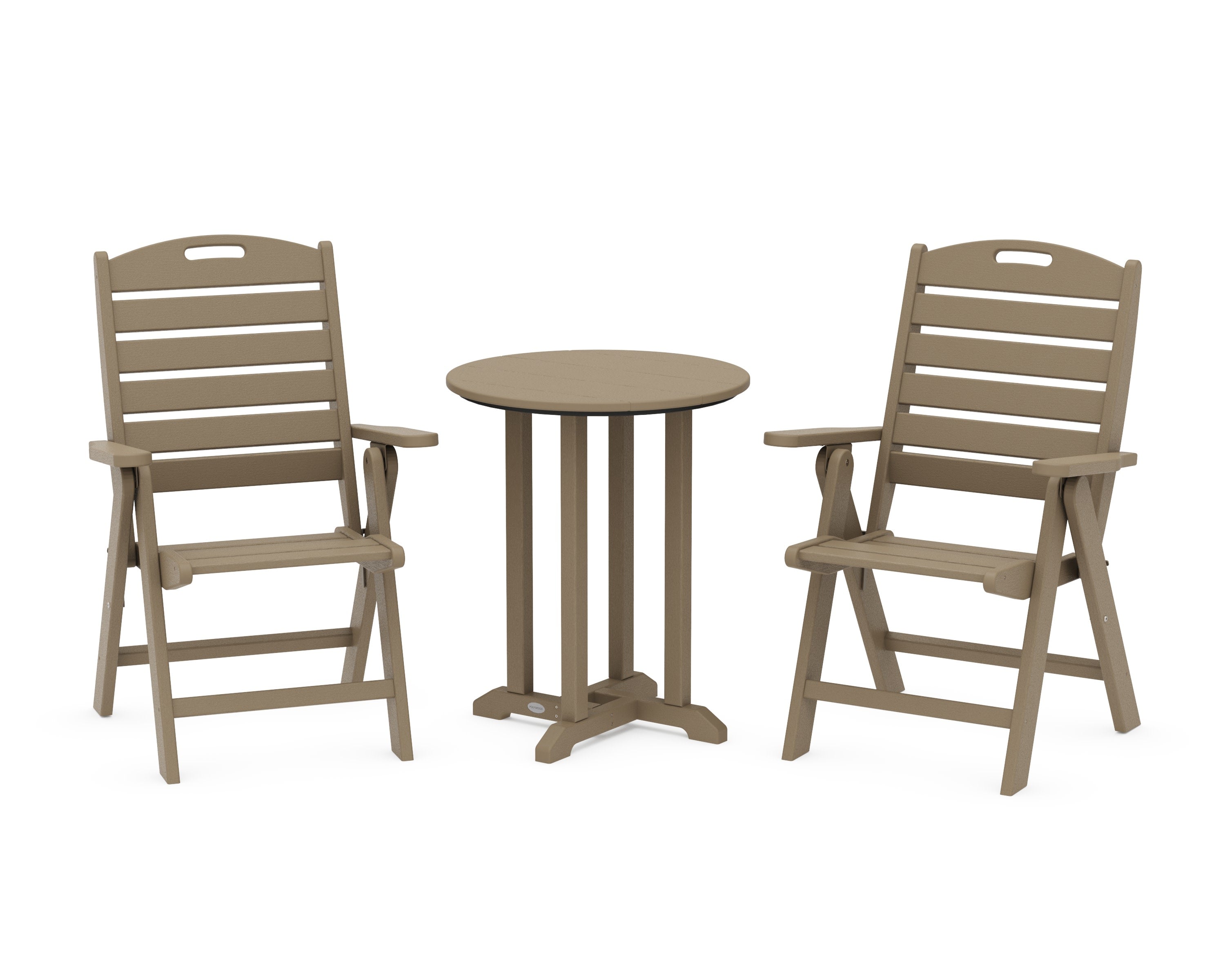 Nautical Folding Highback Chair 3-Piece Round Bistro Dining Set in Vintage Sahara