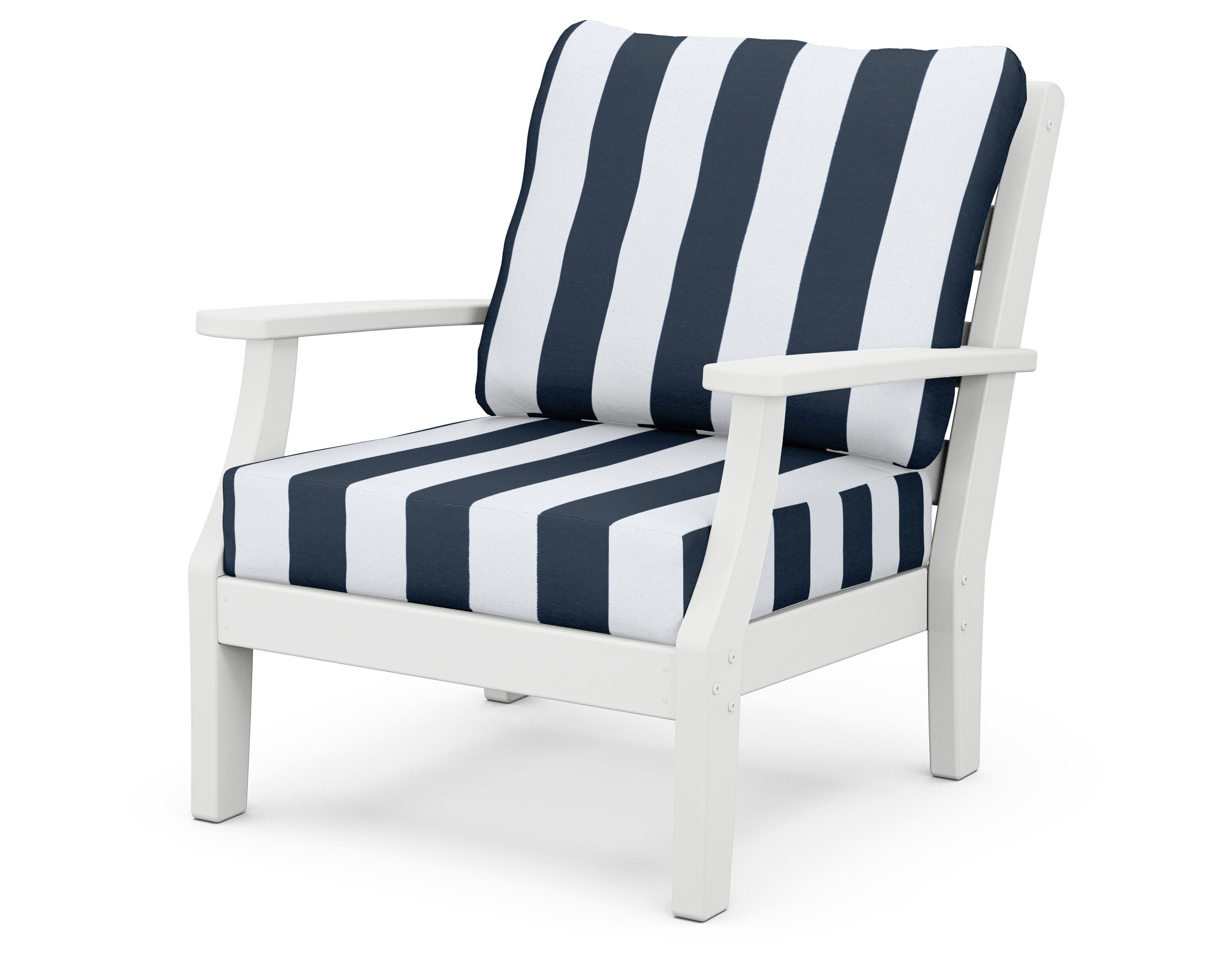 Chesapeake Deep Seating Chair in White / Cabana Stripe Marine Indigo