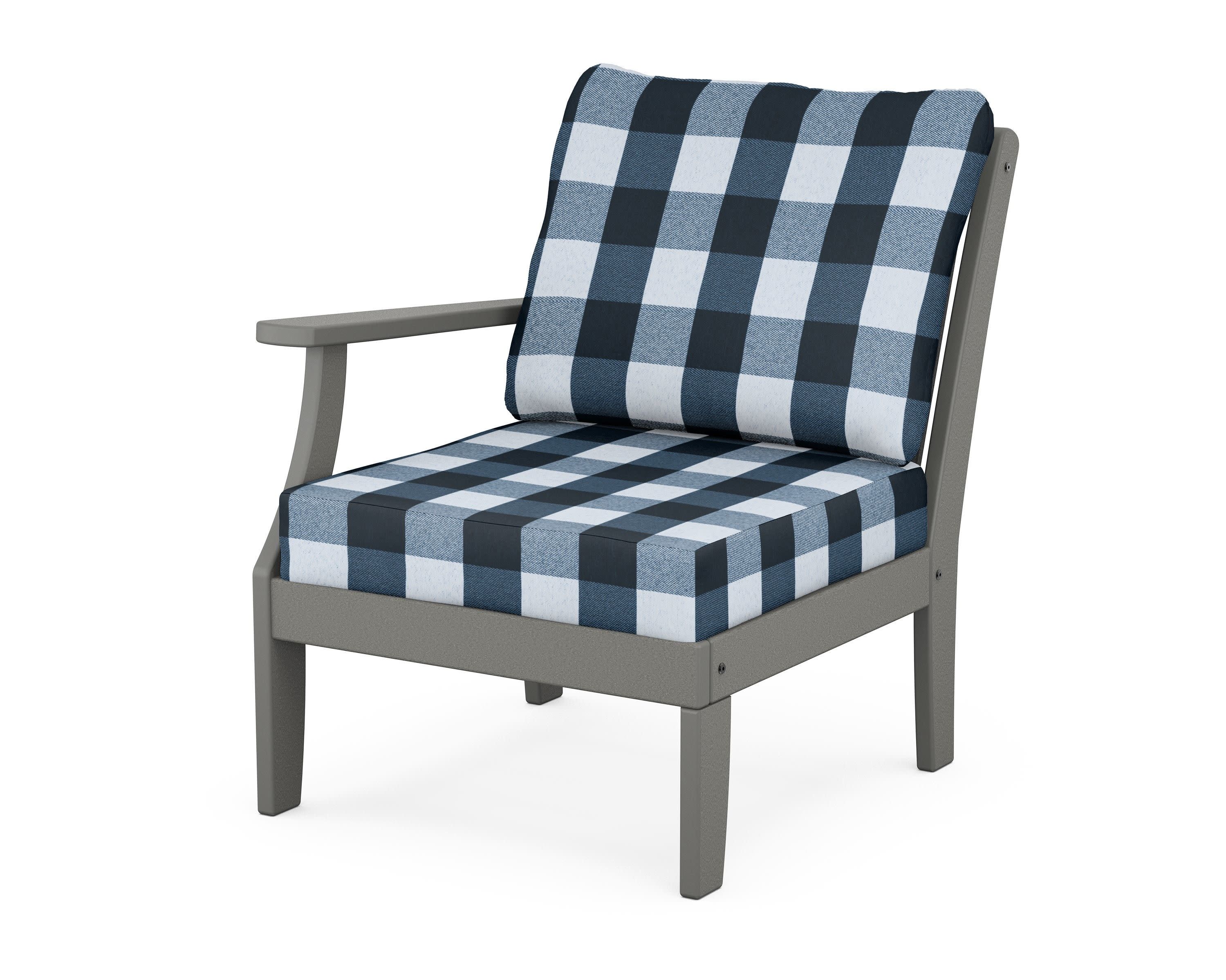 Braxton Modular Left Arm Chair in Slate Grey / Buffalo Plaid Marine Indigo