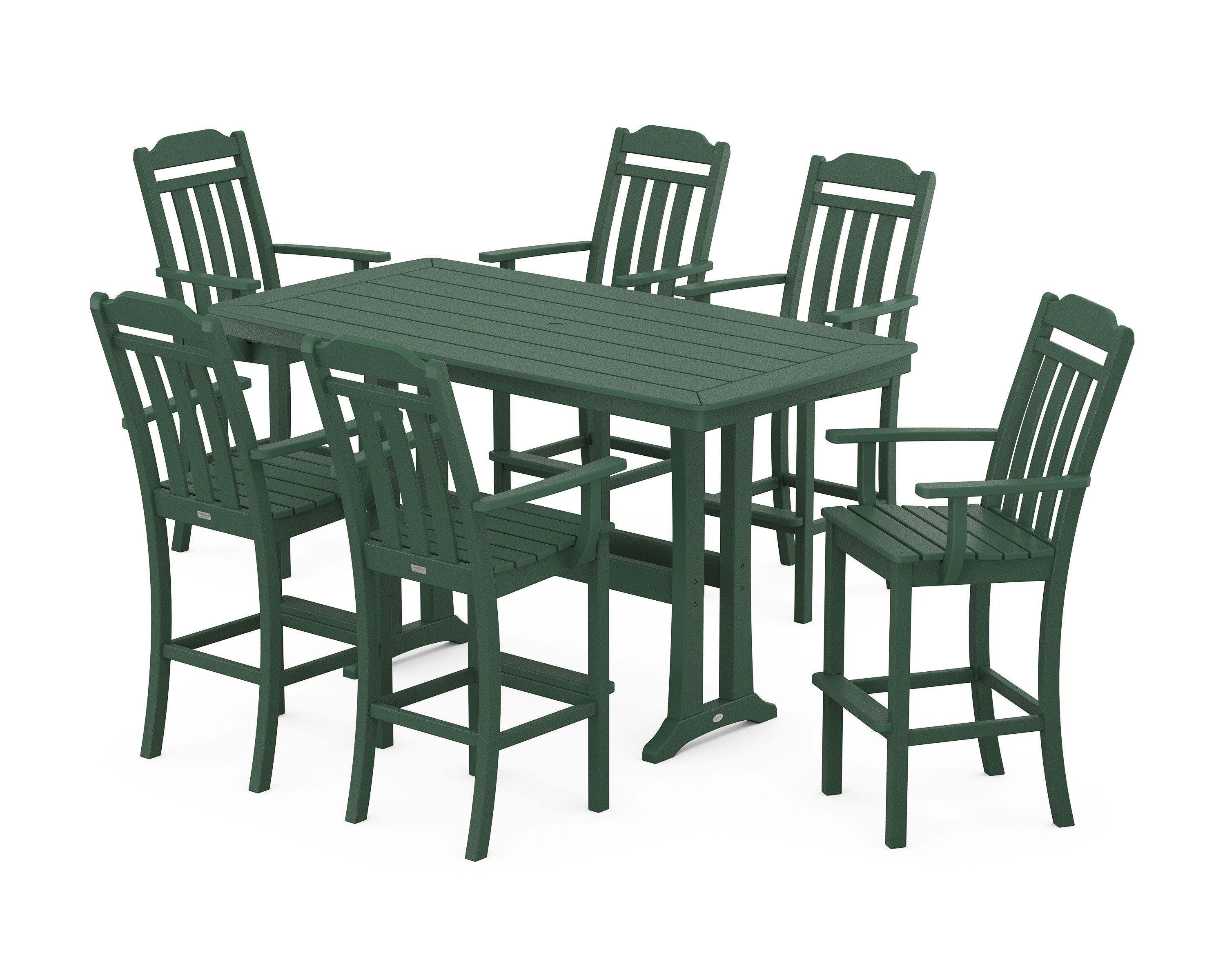 Cottage Arm Chair 7-Piece Bar Set with Trestle Legs in Green