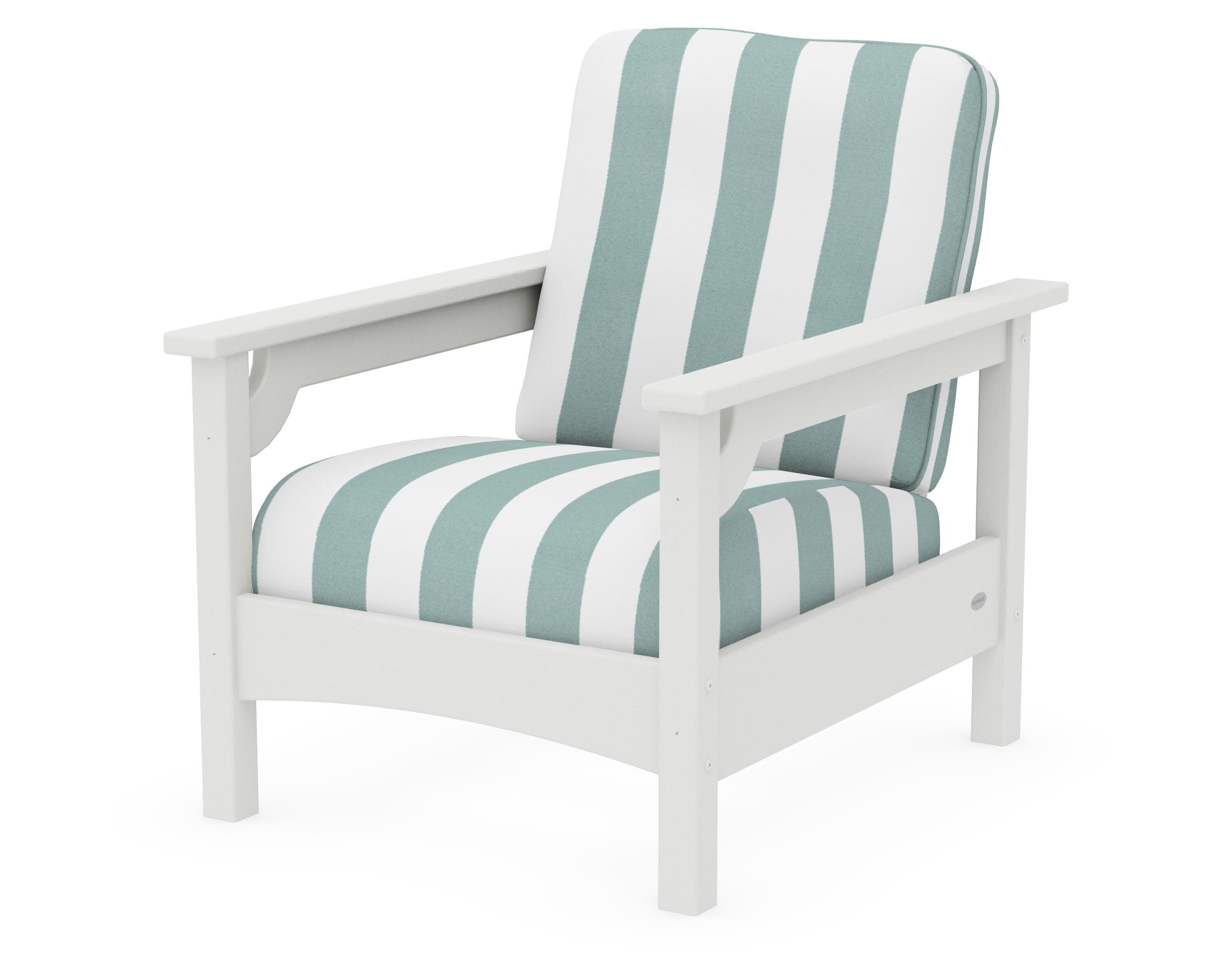 Club Chair in Vintage White / Cabana Stripe Glacier Spa