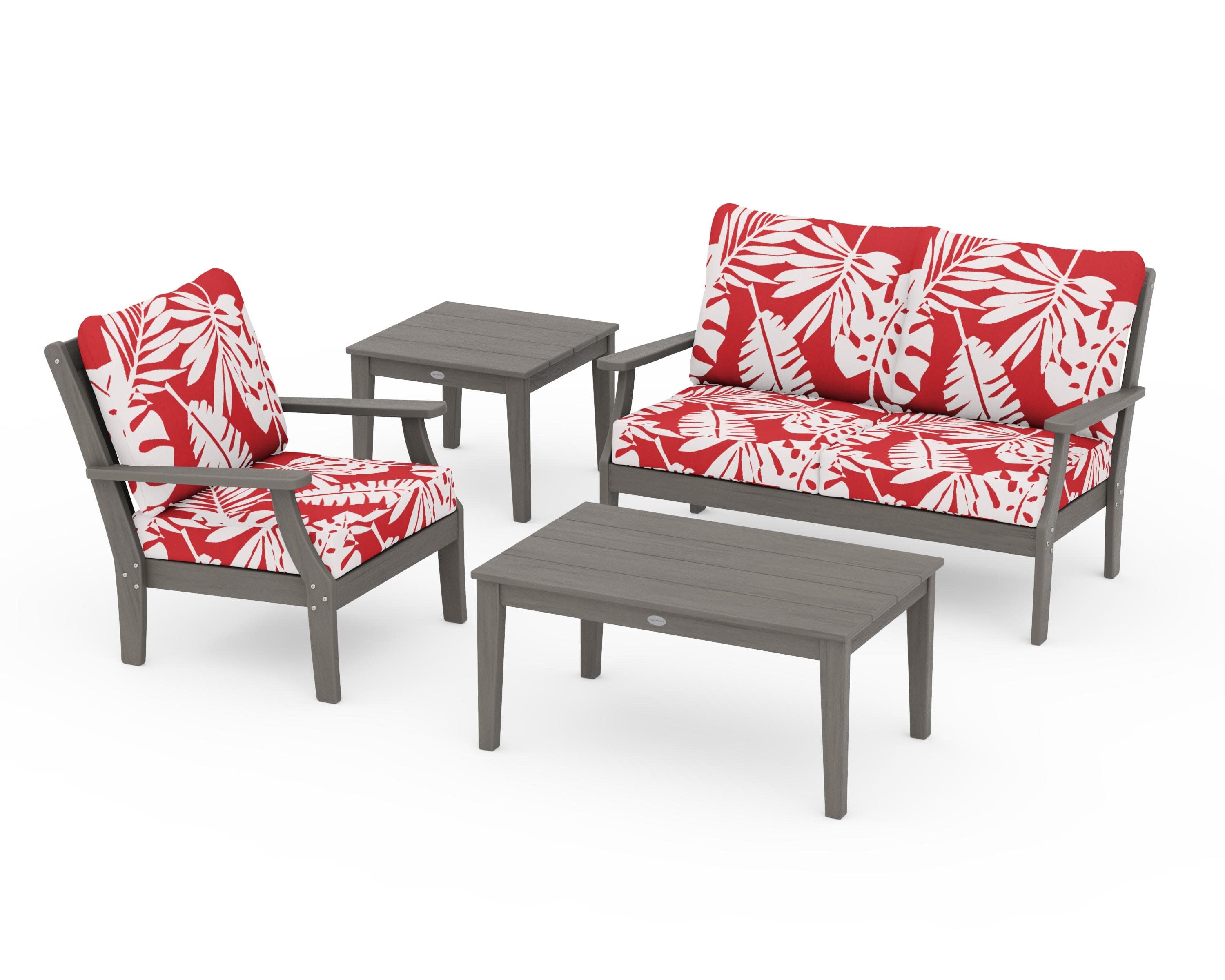Braxton 4-Piece Deep Seating Set in Driftwood / Leaf Crimson