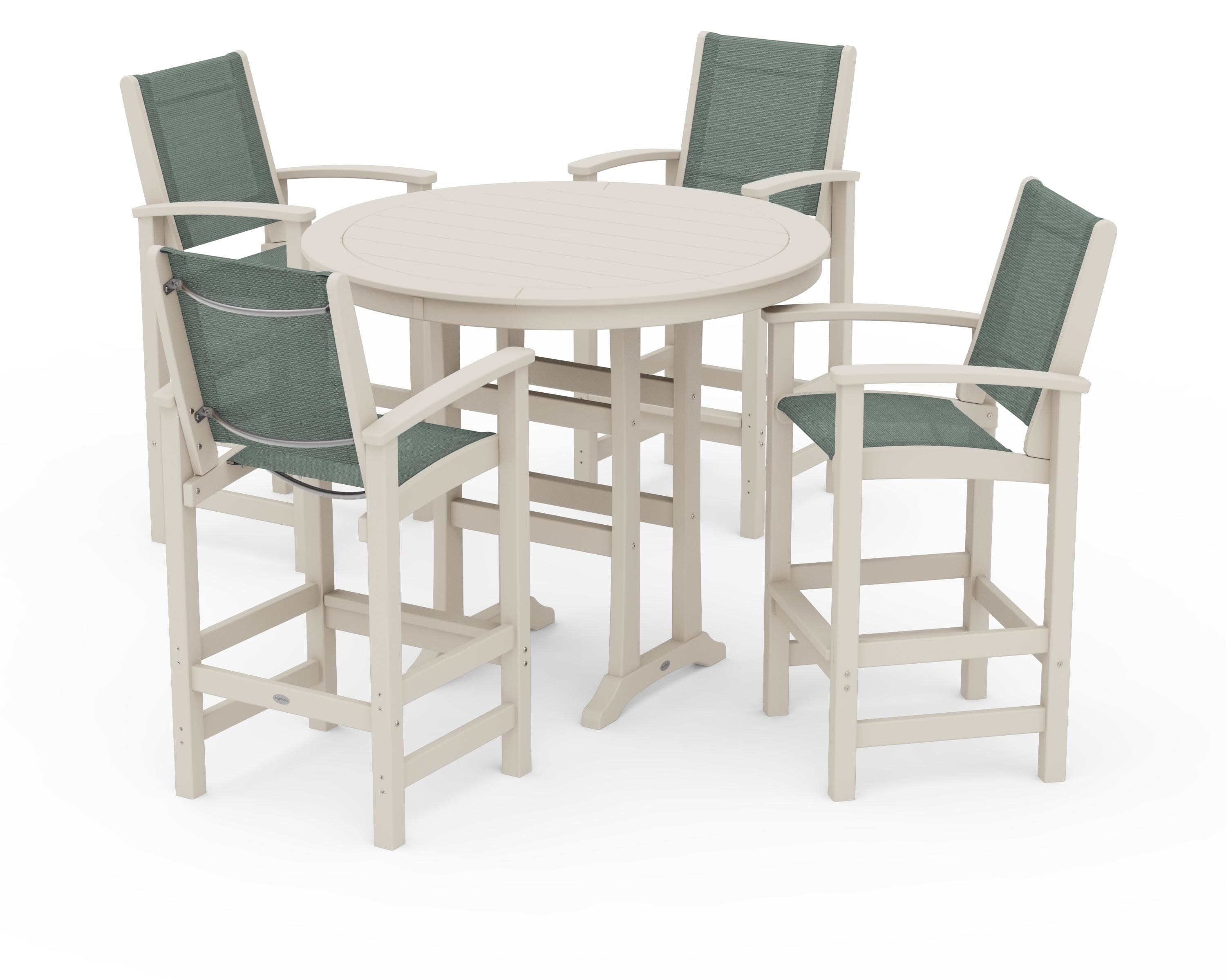 Coastal 5-Piece Nautical Trestle Bar Set in Sand / Dupioni Sea Mist Sling