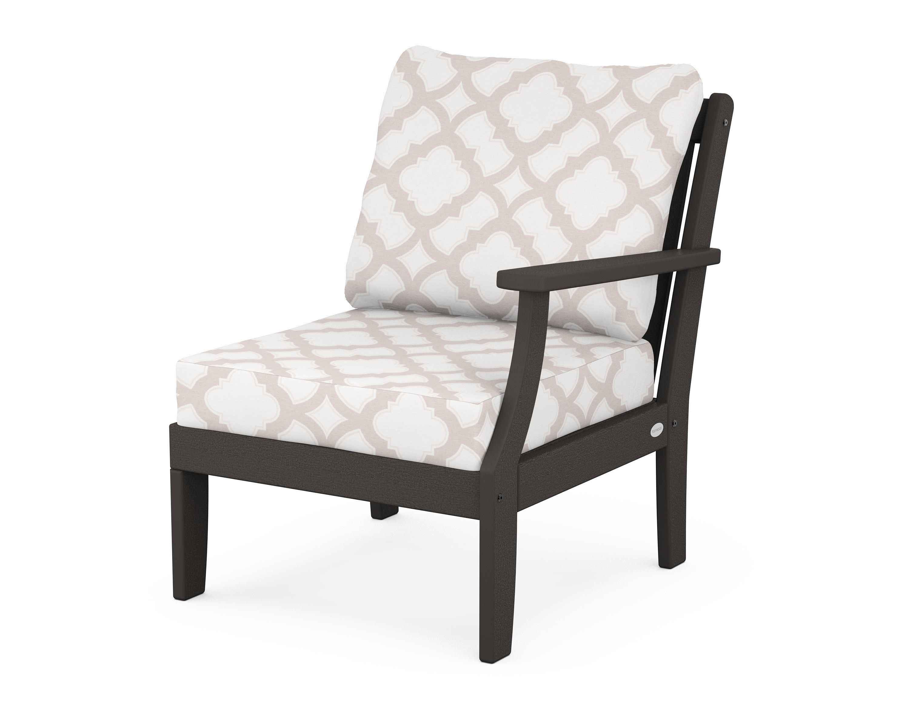 Braxton Modular Right Arm Chair in Vintage Coffee / Trellis Dune Burlap